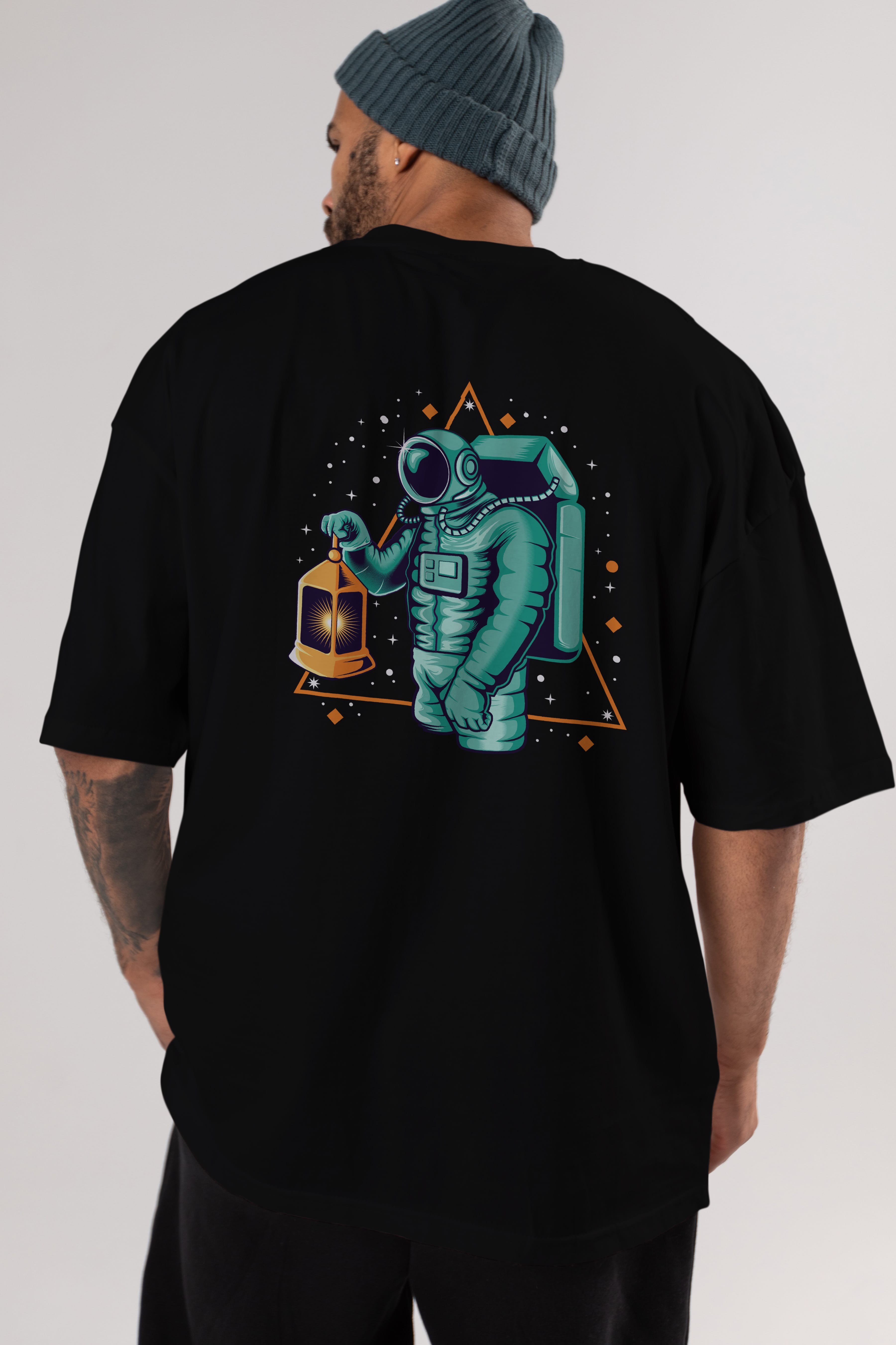 Astronaut Lantern Arka Baskılı Oversize t-shirt Erkek Kadın Unisex