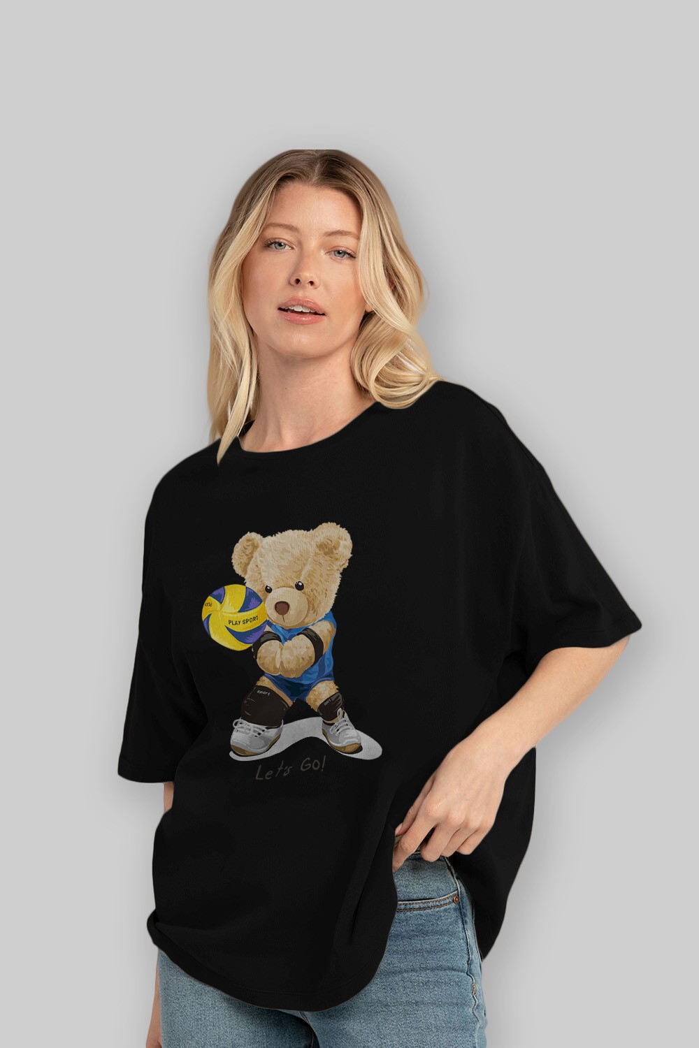 Teddy Bear Lets Go Ön Baskılı Oversize t-shirt Erkek Kadın Unisex %100 Pamuk