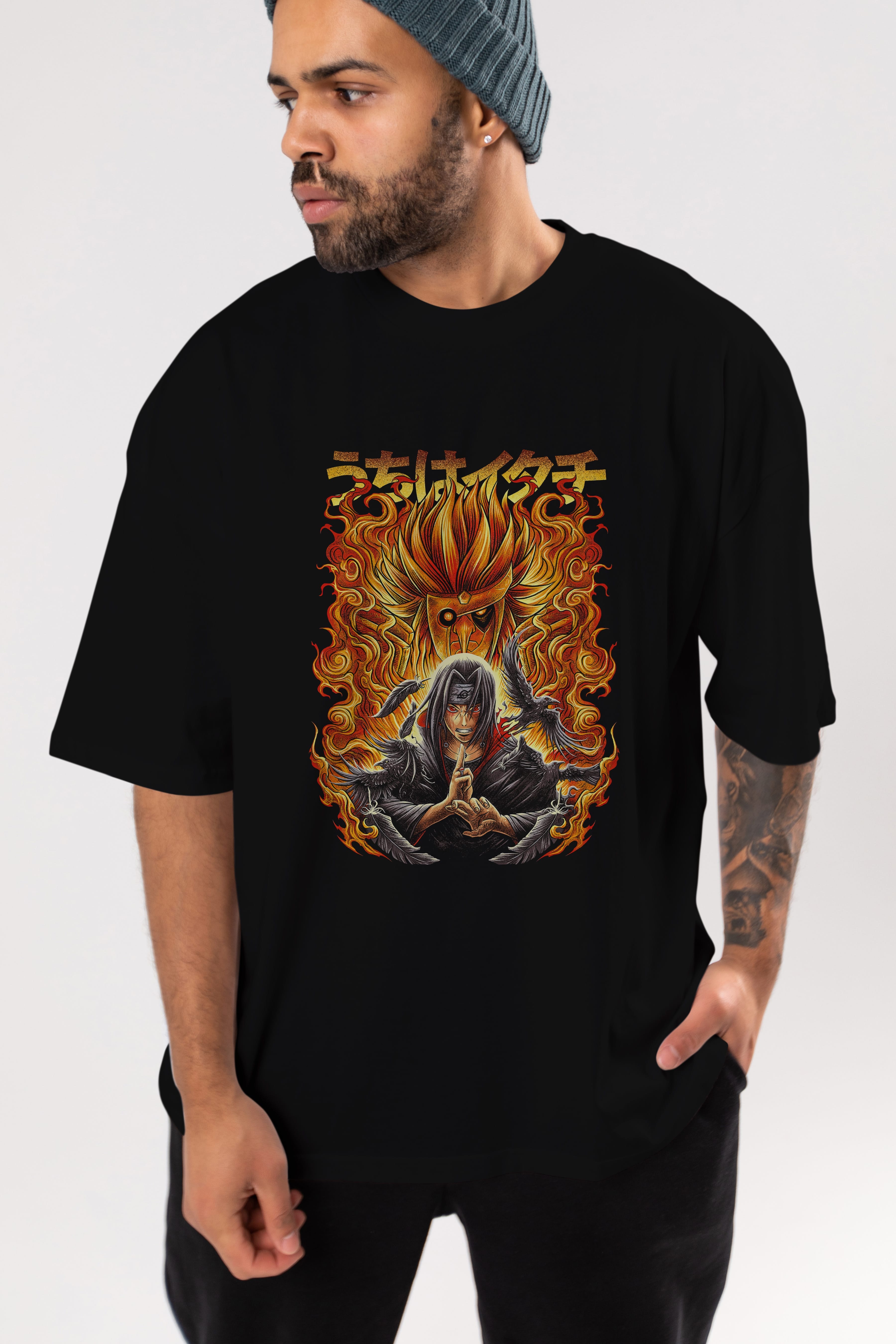 NARUTO ITACHI UCHIHA Anime Ön Baskılı Oversize t-shirt %100 pamuk Erkek Kadın Unisex