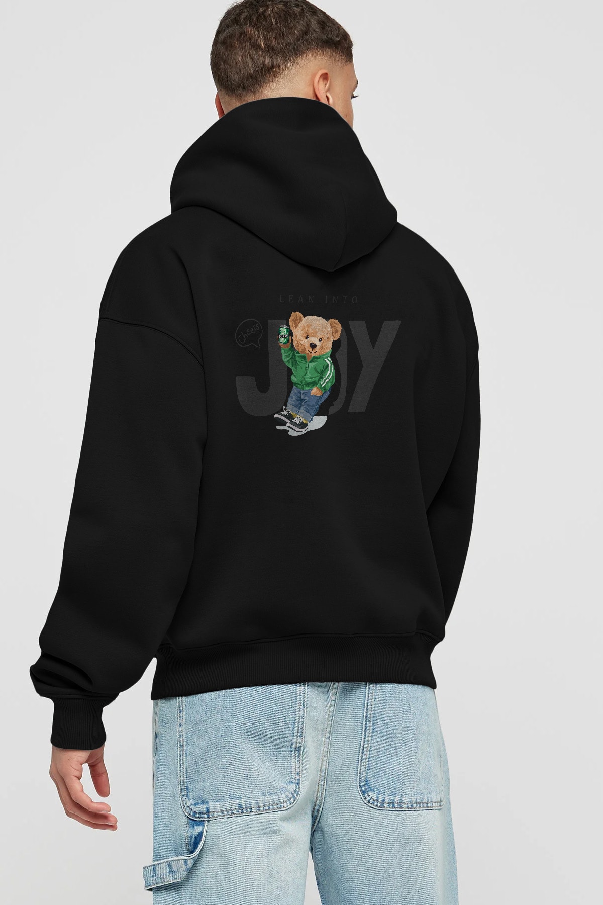 Teddy Bear Joy Arka Baskılı Hoodie Oversize Kapüşonlu Sweatshirt Erkek Kadın Unisex