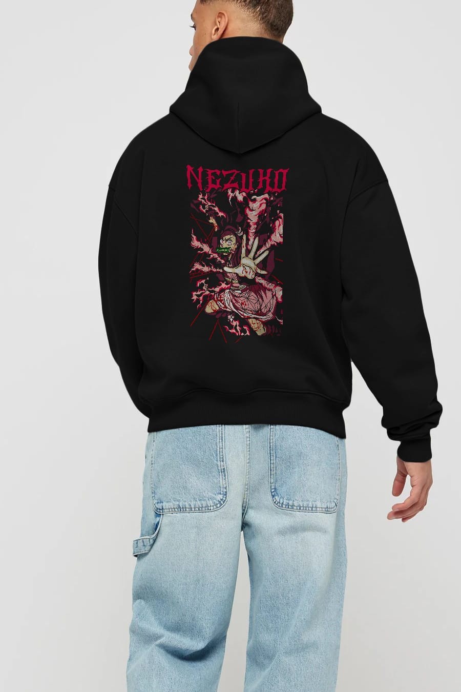 NEZUKO KAMADO Anime Arka Baskılı Hoodie Oversize Kapüşonlu Sweatshirt Erkek Kadın Unisex