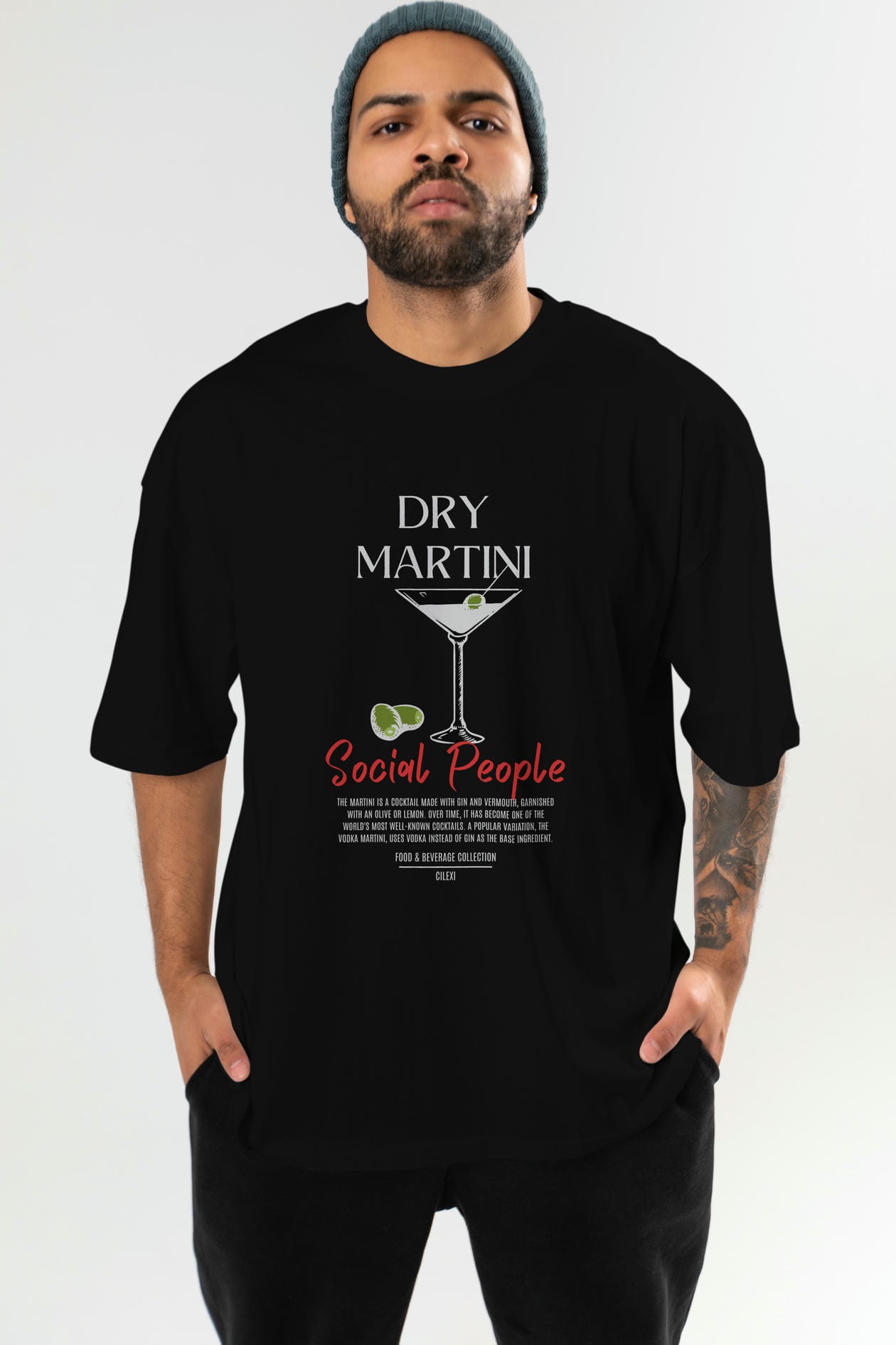 Dry Martını Kokteyl Serisi ön Baskılı Oversize t-shirt Erkek Kadın %100 Pamuk Bisiklet Yaka tişort