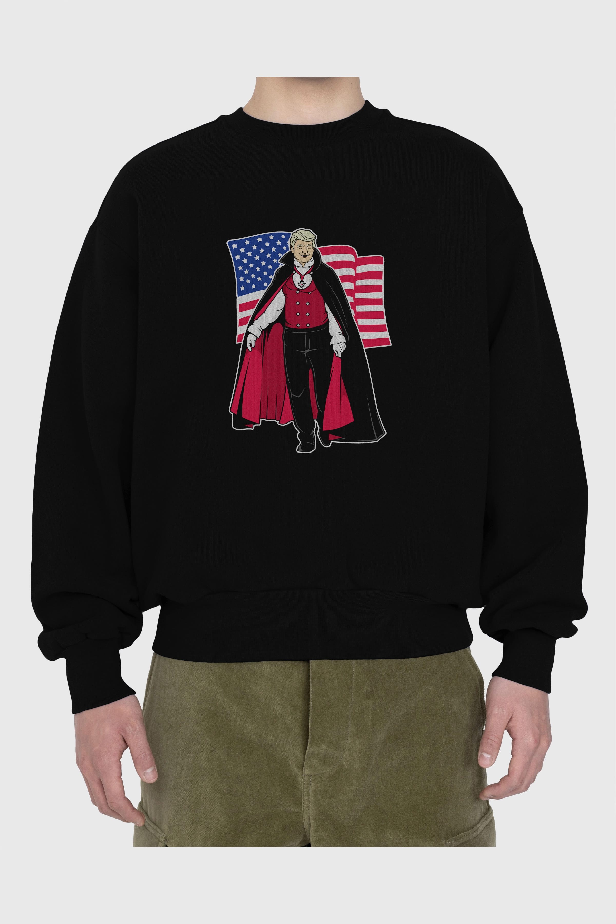 Trump Dracula Ön Baskılı Oversize Sweatshirt Erkek Kadın Unisex