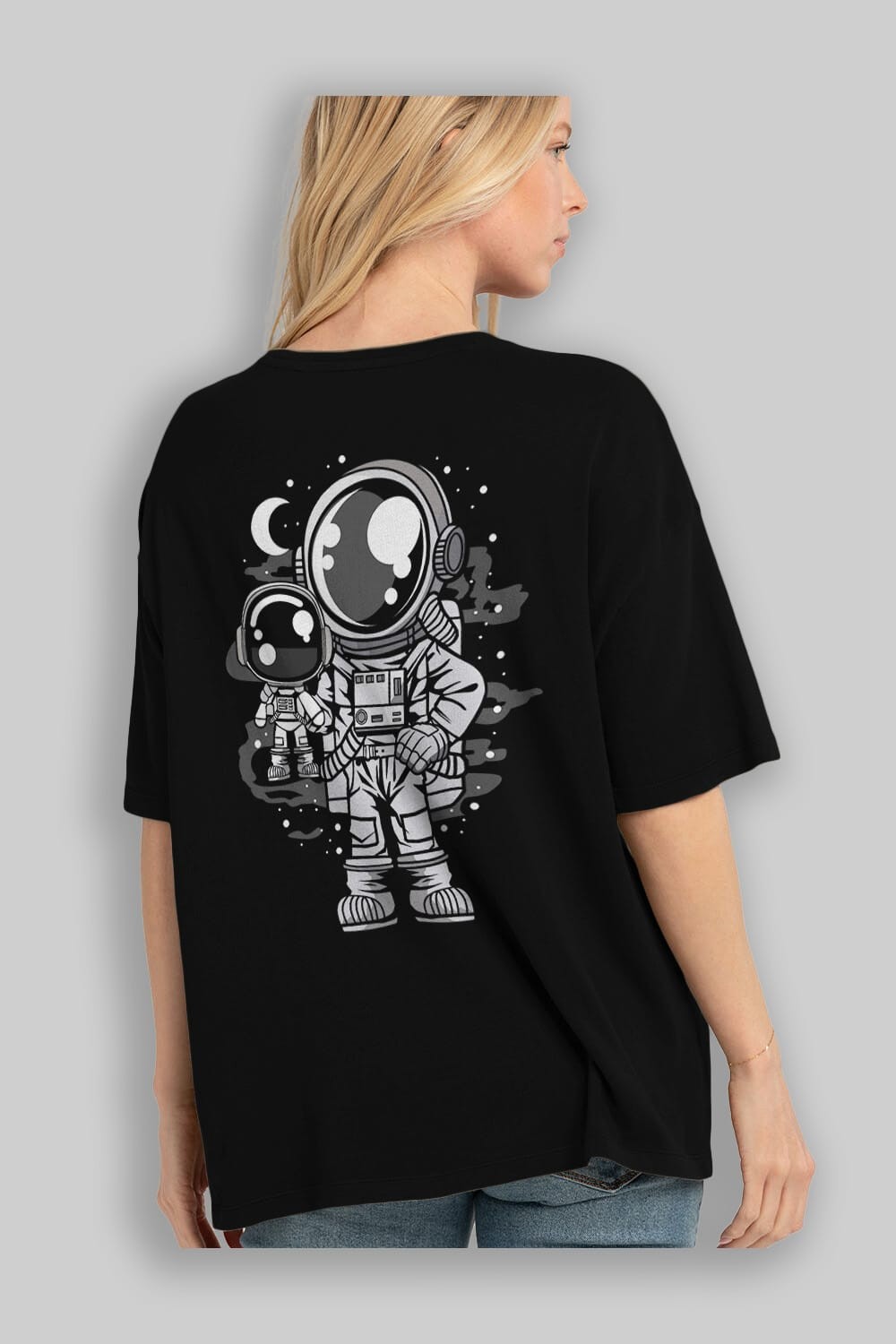 Astronaut And His Doll Arka Baskılı Oversize t-shirt Erkek Kadın Unisex