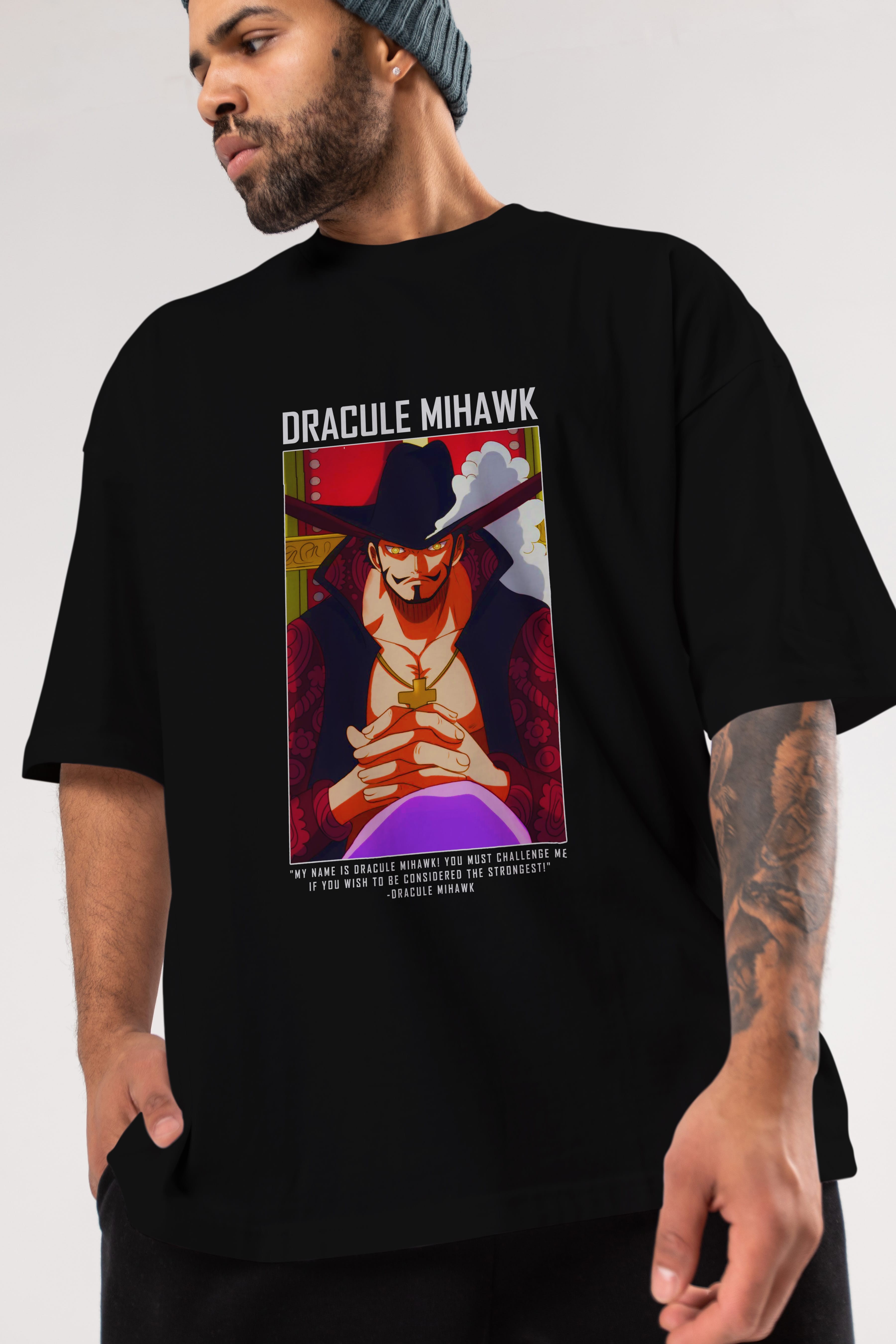 Dracule Mihawk Anime Ön Baskılı Oversize t-shirt Erkek Kadın Unisex