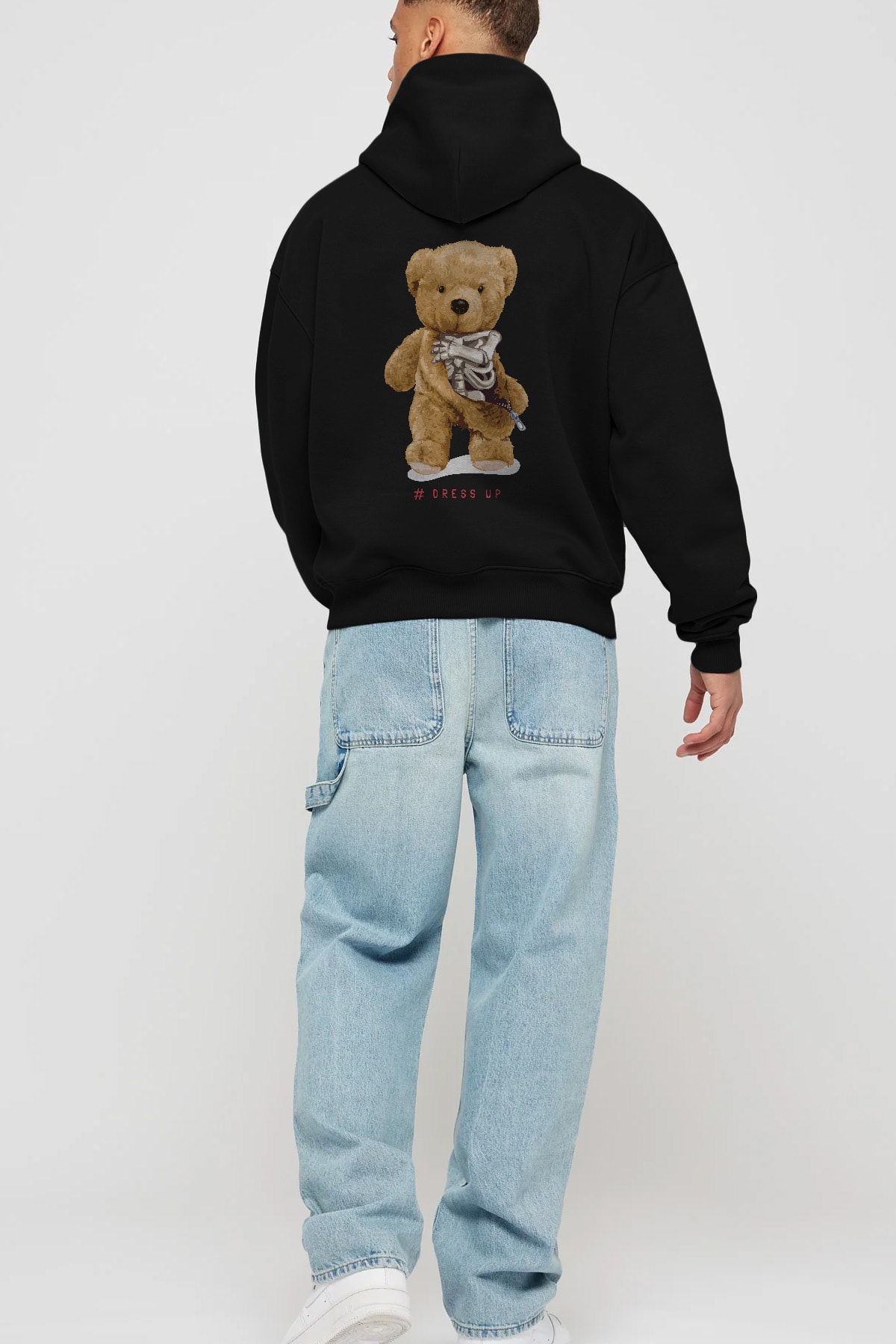 Teddy Bear Dress Up Arka Baskılı Hoodie Oversize Kapüşonlu Sweatshirt Erkek Kadın Unisex