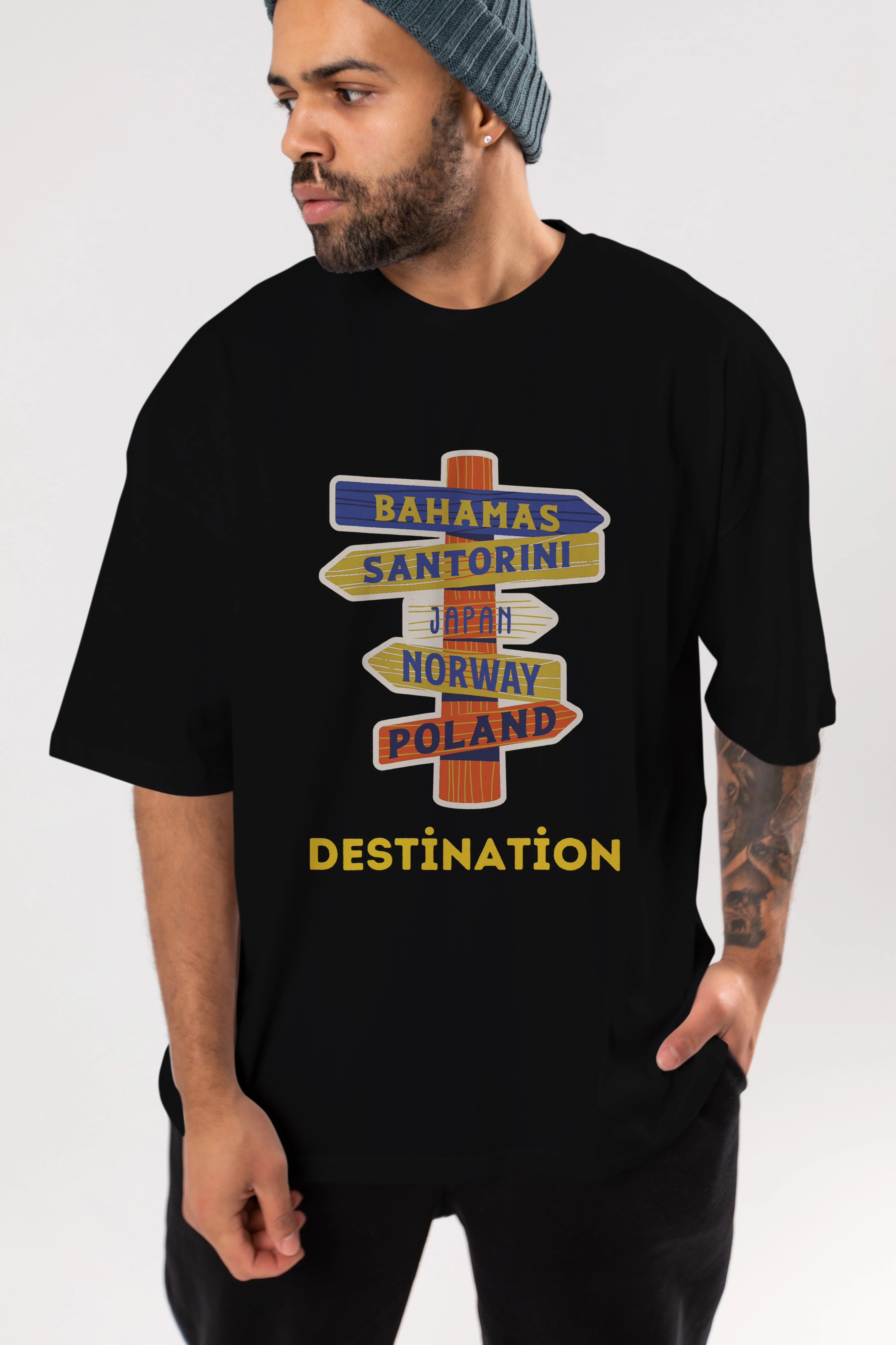 Destination Yazılı Ön Baskılı Oversize t-shirt Erkek Kadın Unisex