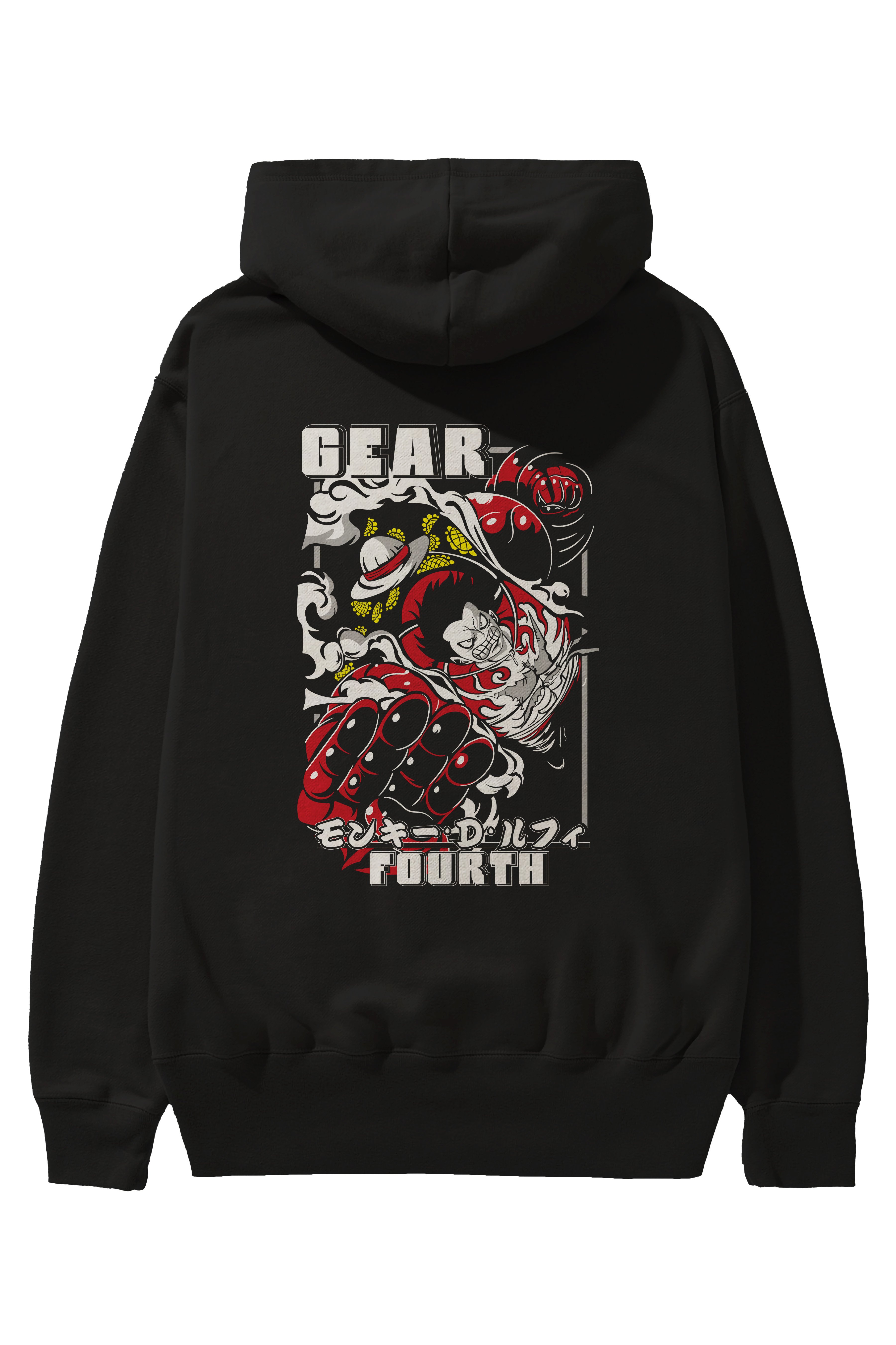 Luffy GEAR 4 Anime Arka Baskılı Hoodie Oversize Kapüşonlu Sweatshirt Erkek Kadın Unisex