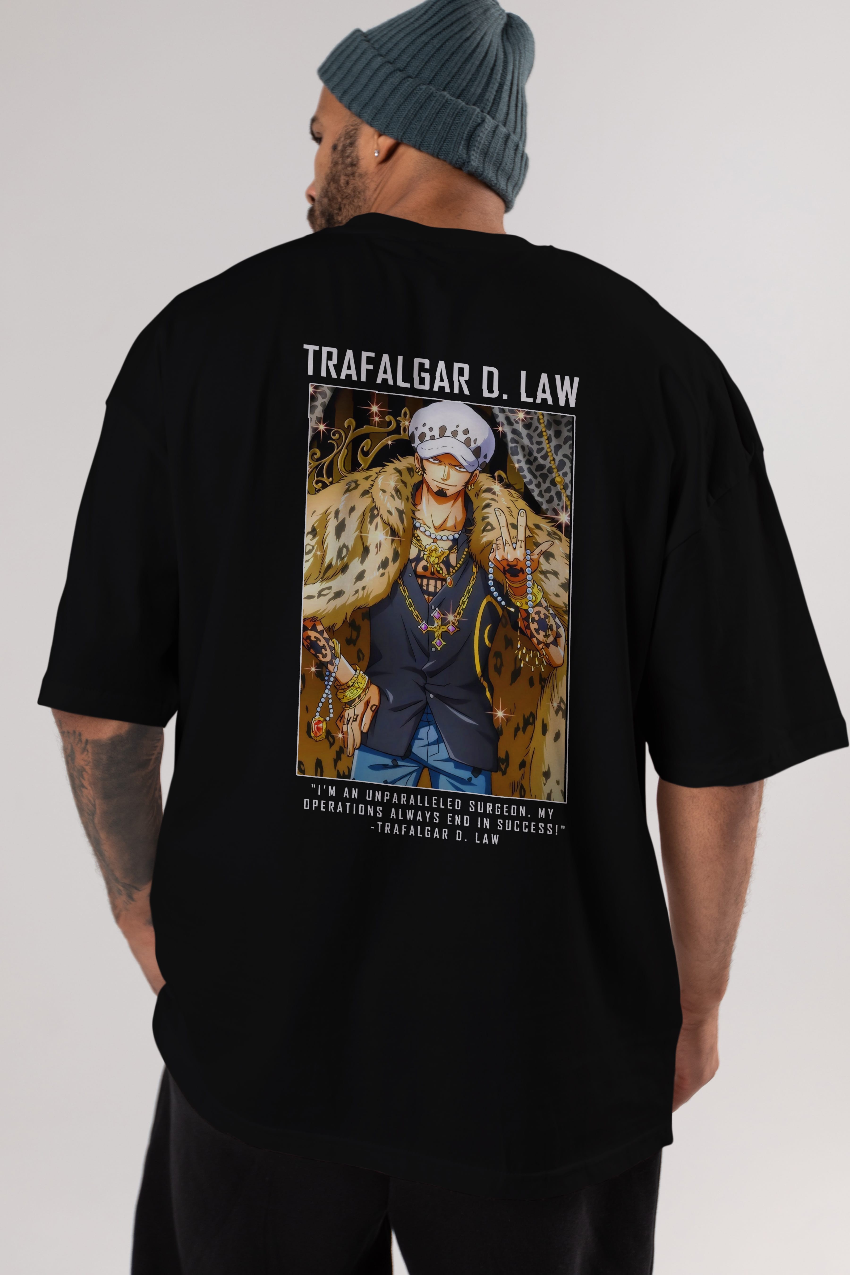 Trafalgar D. Water Law 2 Anime Arka Baskılı Oversize t-shirt Erkek Kadın Unisex %100 pamuk tişort