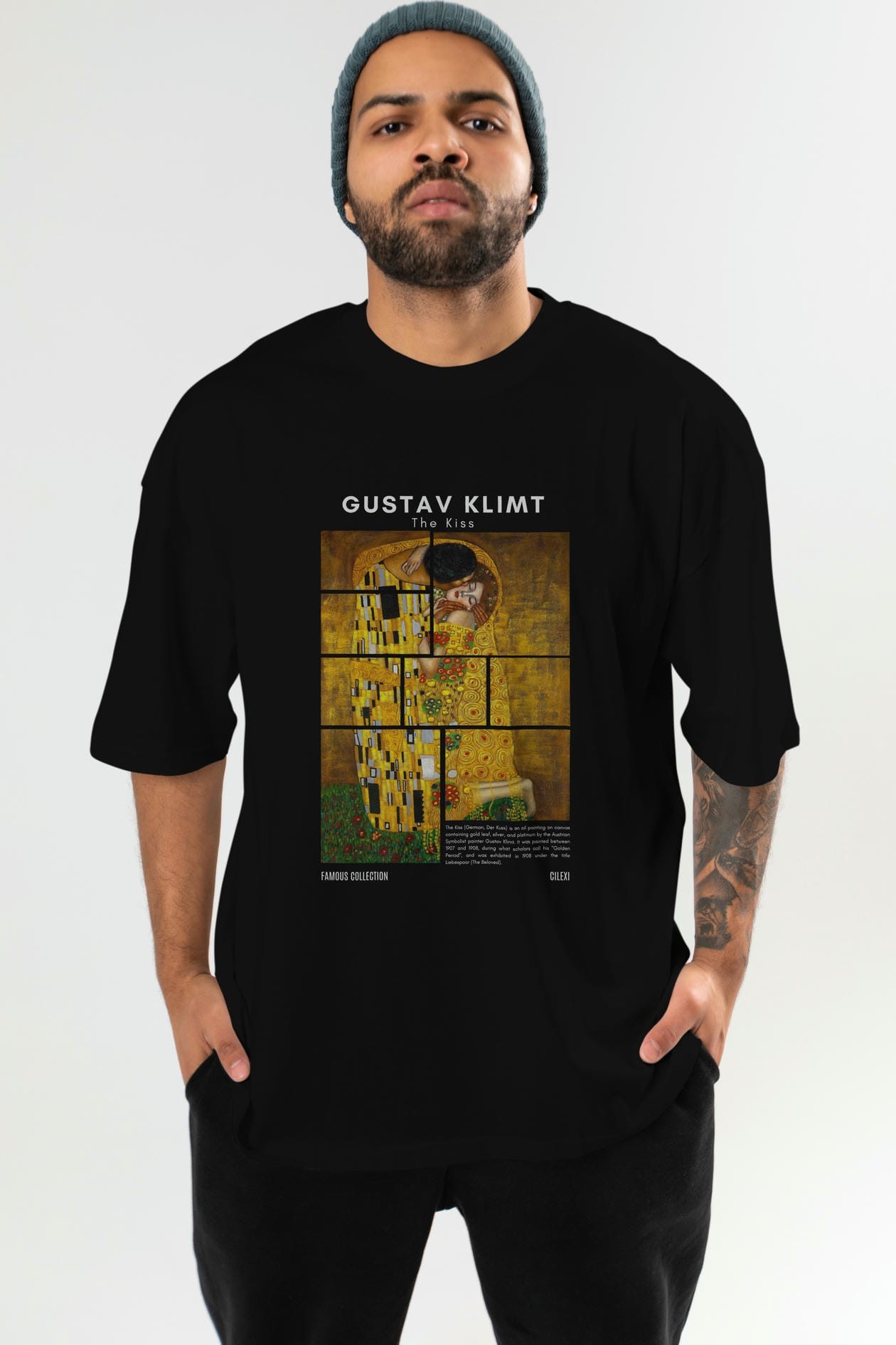 Gustav Klimt The Kiss ön Baskılı Oversize t-shirt Erkek Kadın Bisiklet Yaka Pamuk tişort