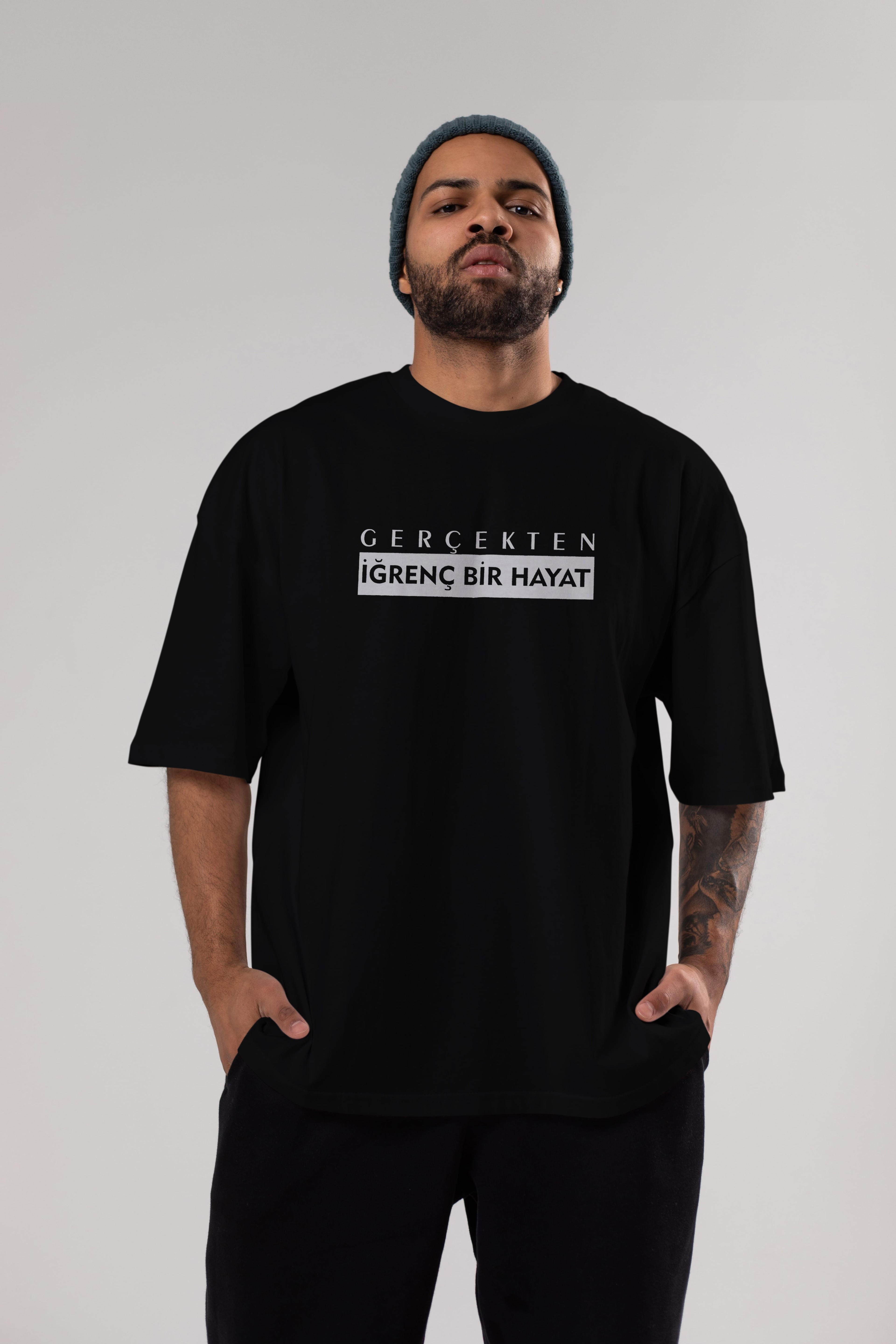 Gerçekte İğrenç Bir Hayat Ön Baskılı Oversize t-shirt %100 pamuk Erkek Kadın Unisex