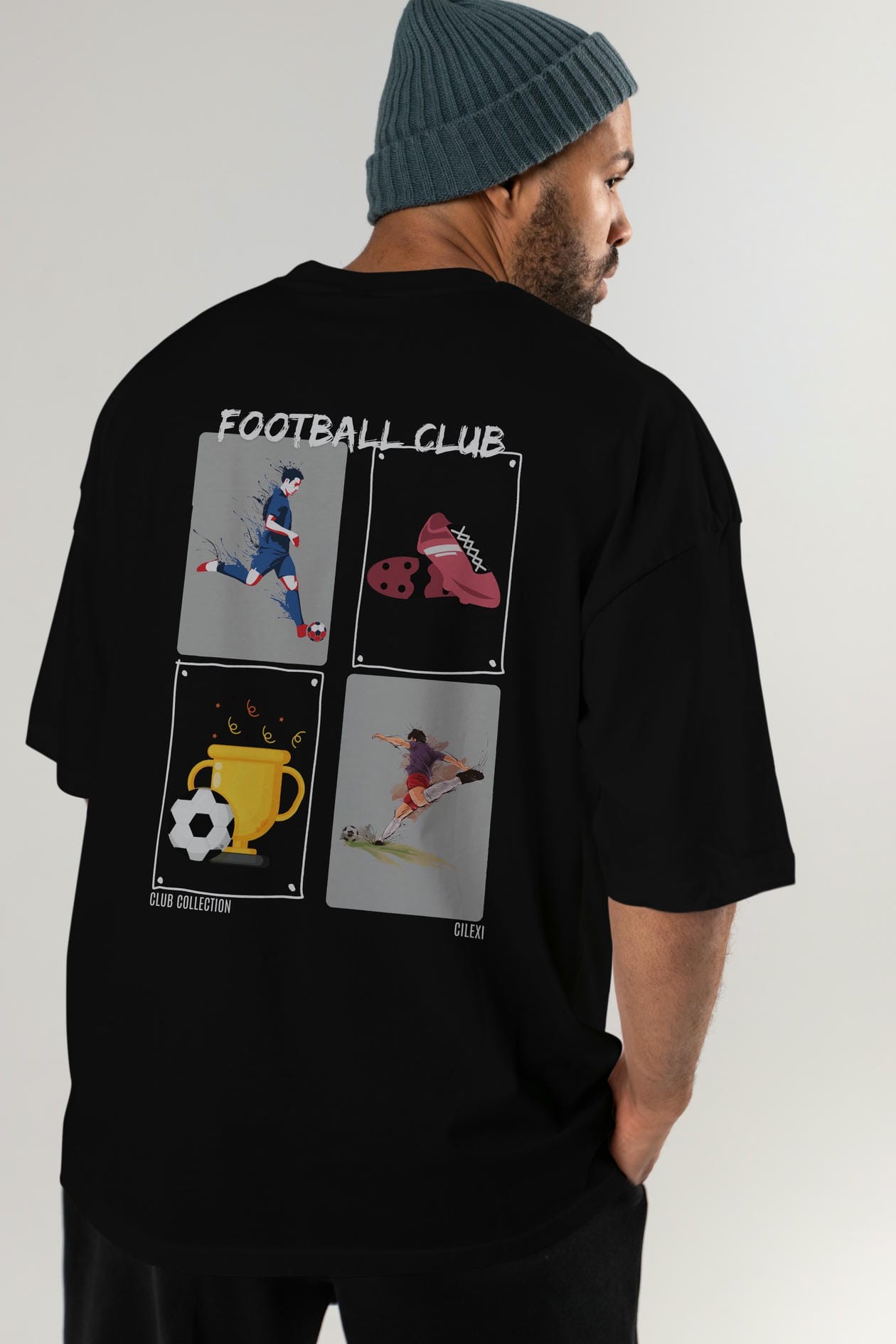 Football Club Arka Baskılı Oversize t-shirt Erkek Kadın %100 Pamuk Bisiklet Yaka tişort