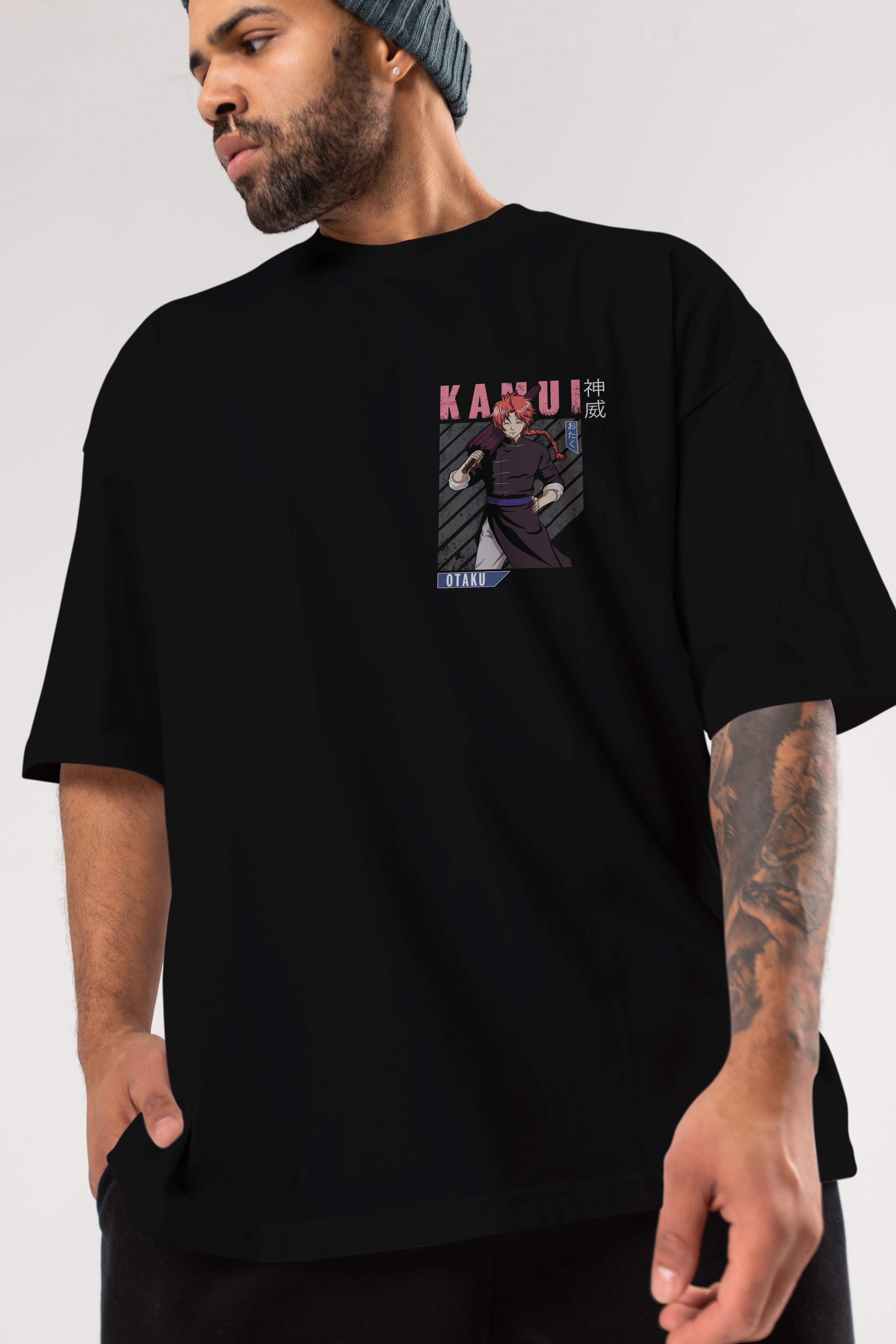 Kamui GINTAMA 1 Ön Sol Baskılı Oversize t-shirt Erkek Kadın Unisex %100 Pamuk Bisiklet Yaka tişort