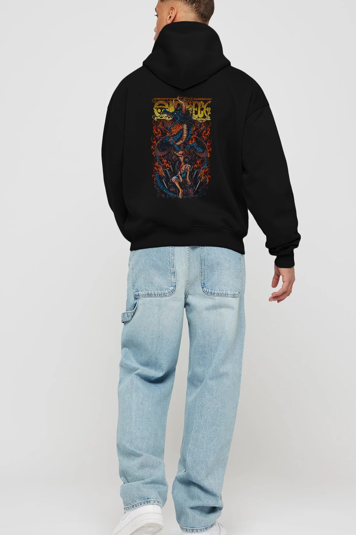 MONKEY D. LUFF-ONE PIECE Anime Arka Baskılı Hoodie Oversize Kapüşonlu Sweatshirt Erkek Kadın Unisex