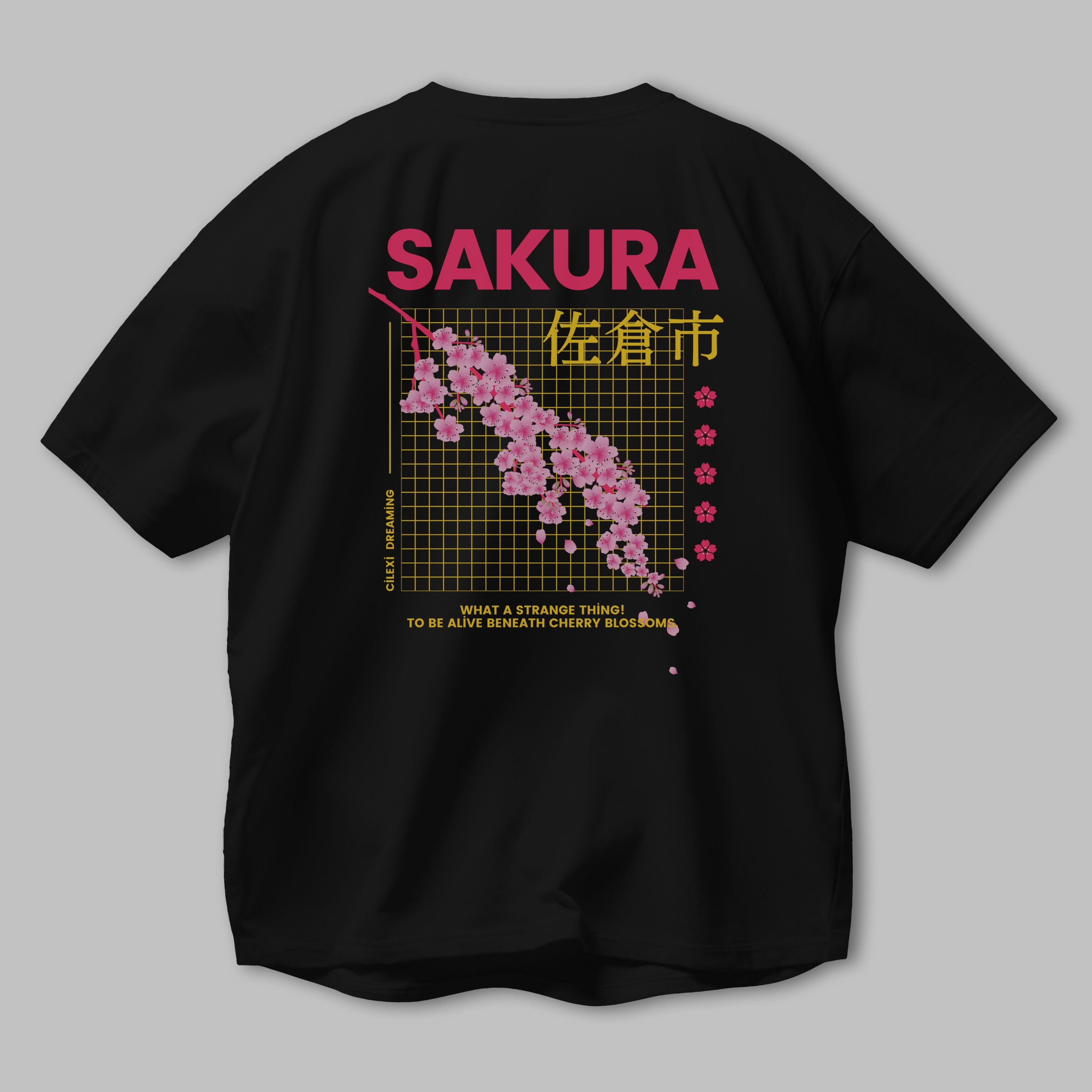 Sakura Streetwear Arka Baskılı Oversize t-shirt Erkek Kadın Unisex