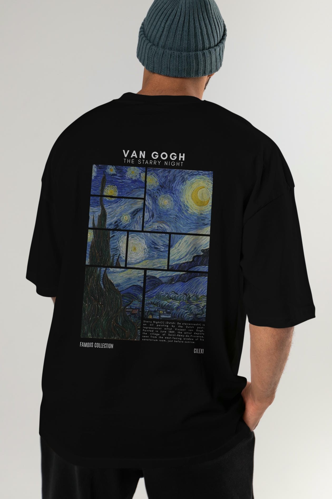 Van Gogh The Starry Night Arka Baskılı Oversize t-shirt Erkek Kadın Bisiklet Yaka Pamuk tişort