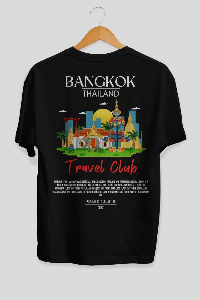 Bangkok Tailand Arka Baskılı Oversize t-shirt Erkek Kadın Pamuk Bisiklet Yaka tişort