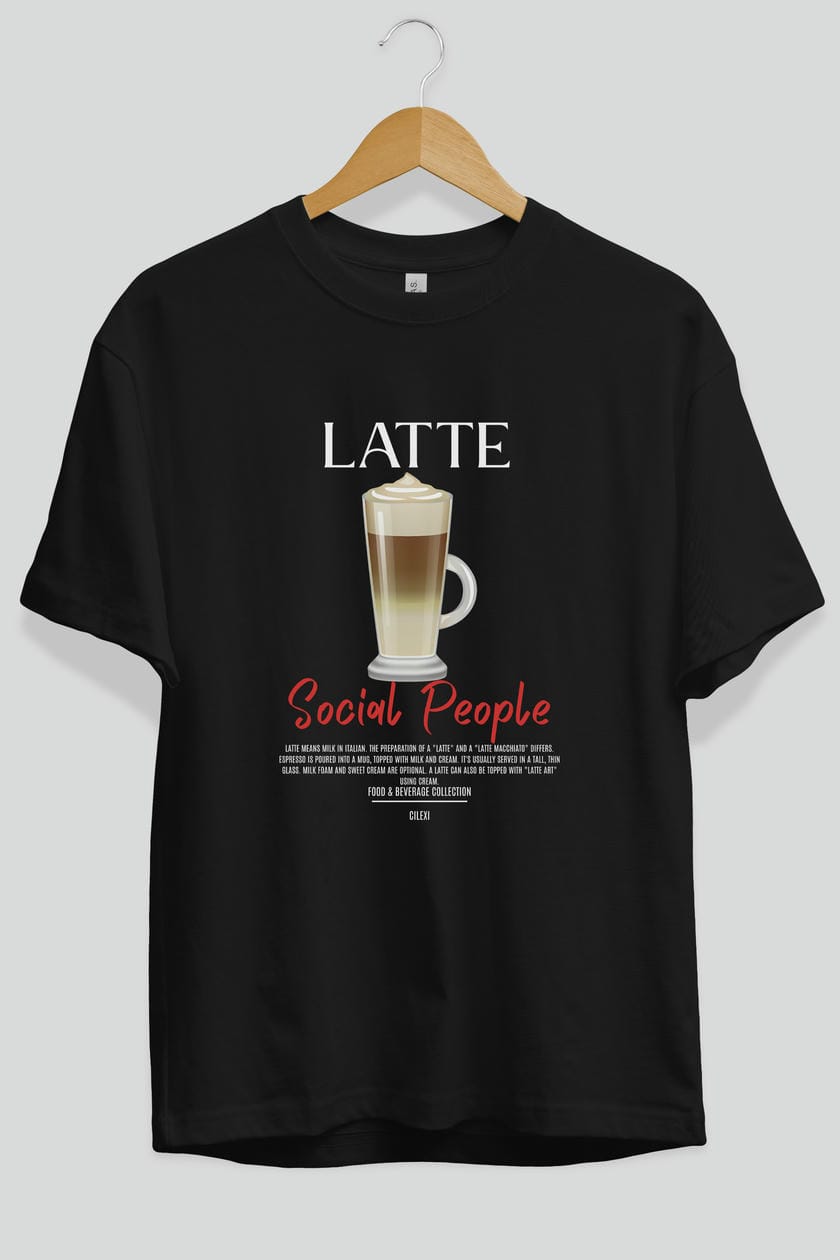 Latte Kokteyl Serisi ön Baskılı Oversize t-shirt Erkek Kadın %100 Pamuk Bisiklet Yaka tişort