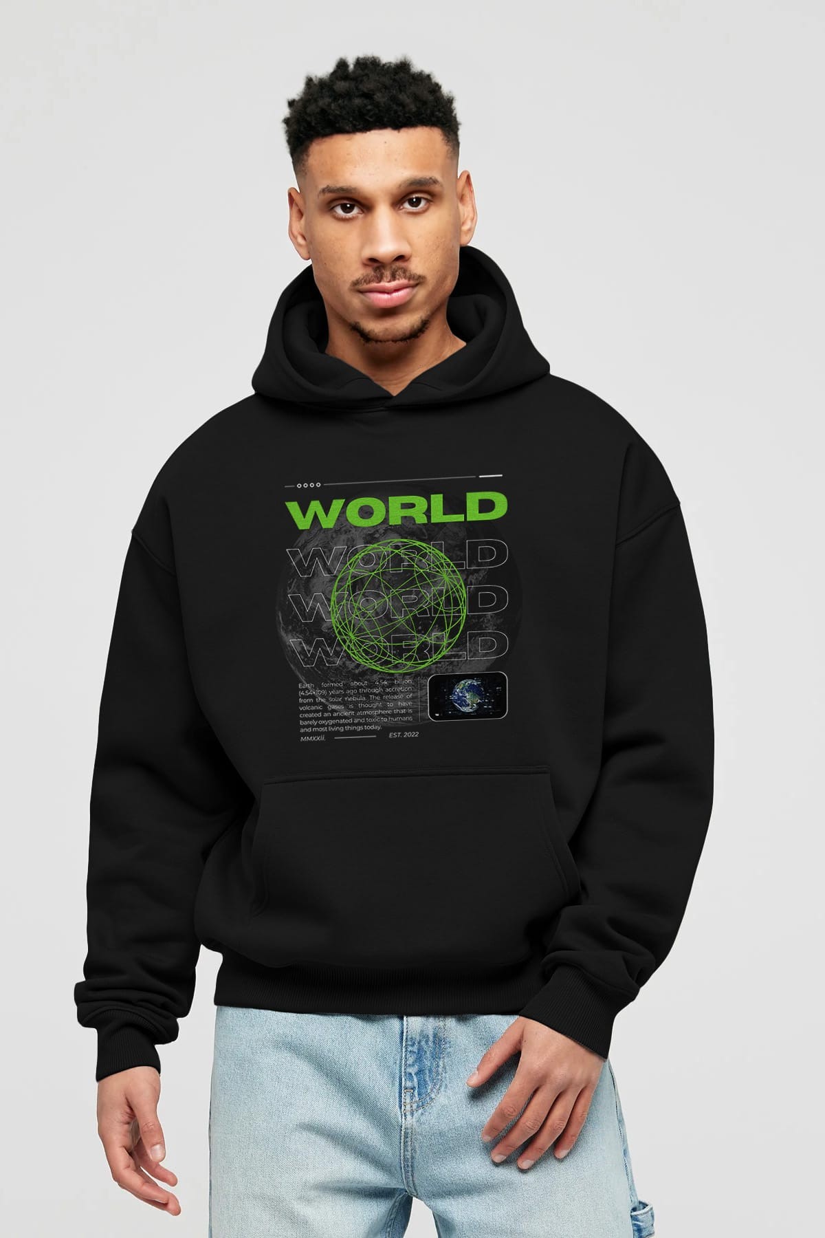 World Streetwear Ön Baskılı Oversize Hoodie Kapüşonlu Sweatshirt Erkek Kadın Unisex