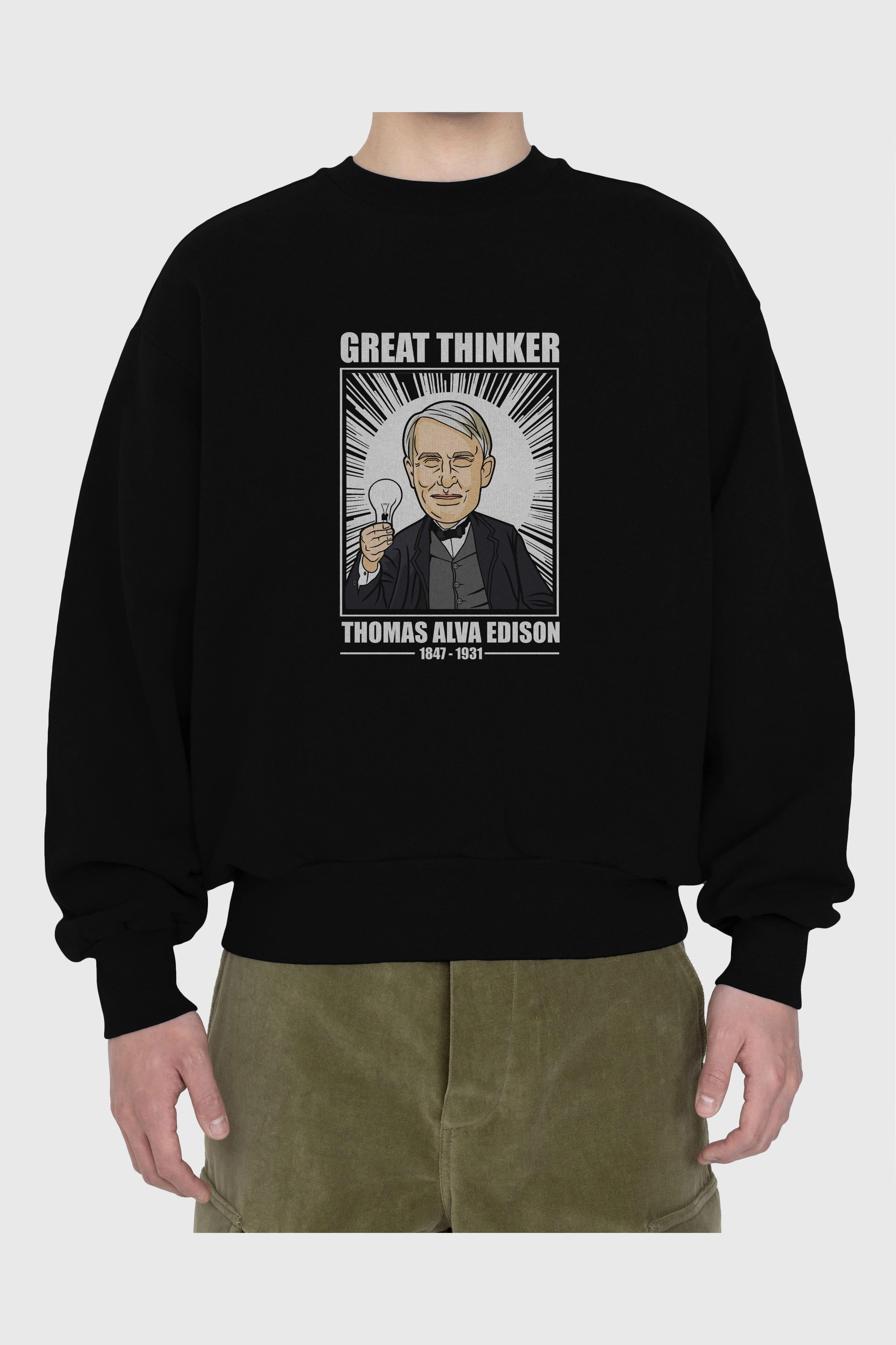 Thomas Alfa Edison Ön Baskılı Oversize Sweatshirt Erkek Kadın Unisex