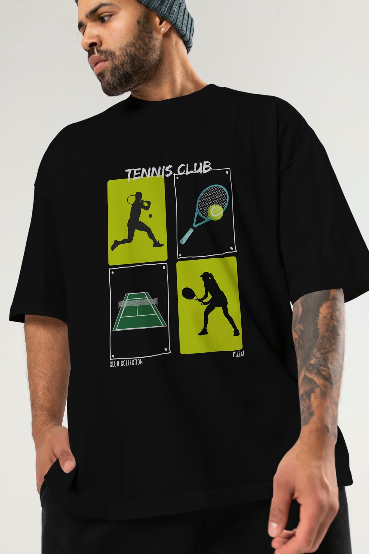Tennis Club ön Baskılı Oversize t-shirt Erkek Kadın %100 Pamuk Bisiklet Yaka tişort