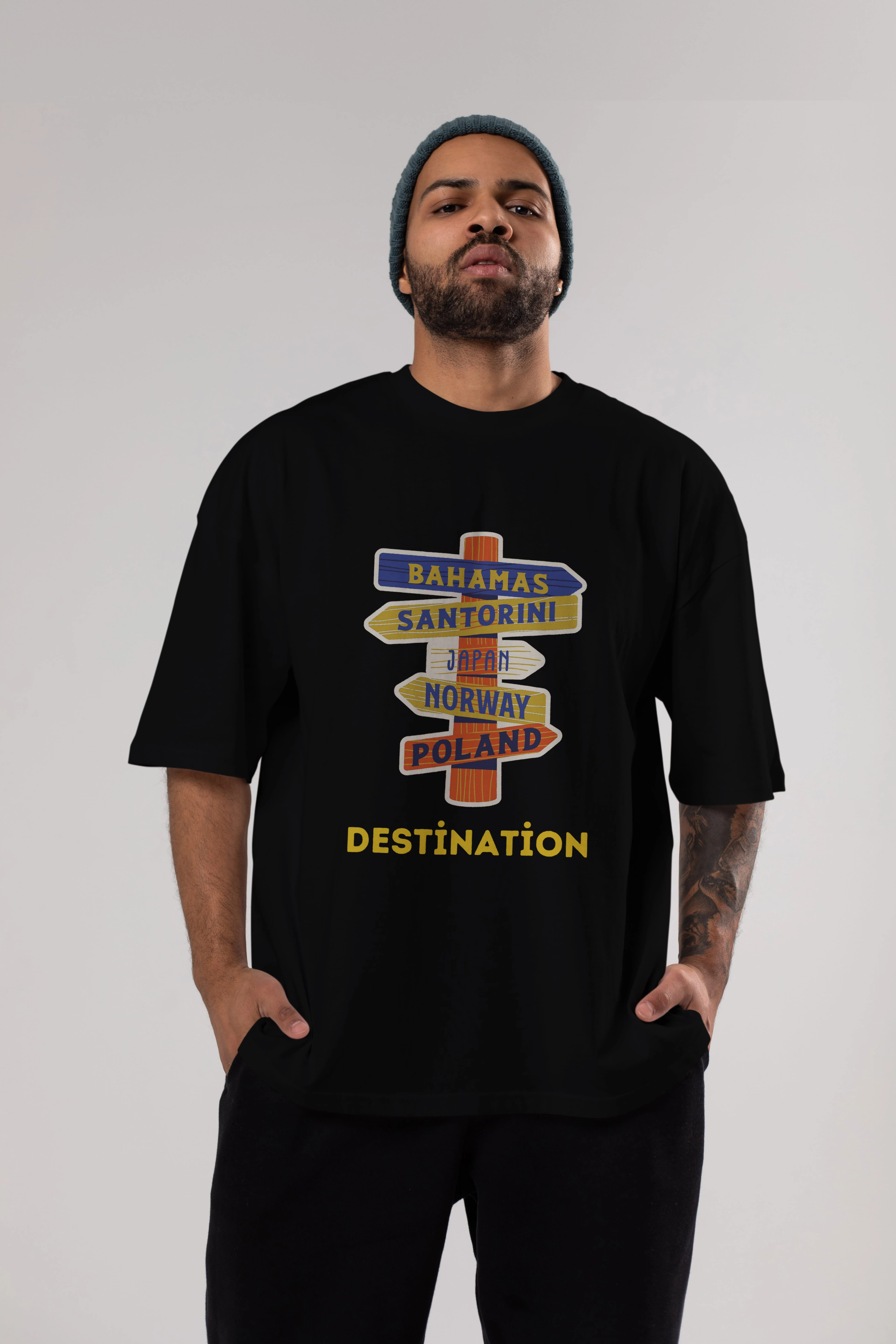 Destination Yazılı Ön Baskılı Oversize t-shirt Erkek Kadın Unisex