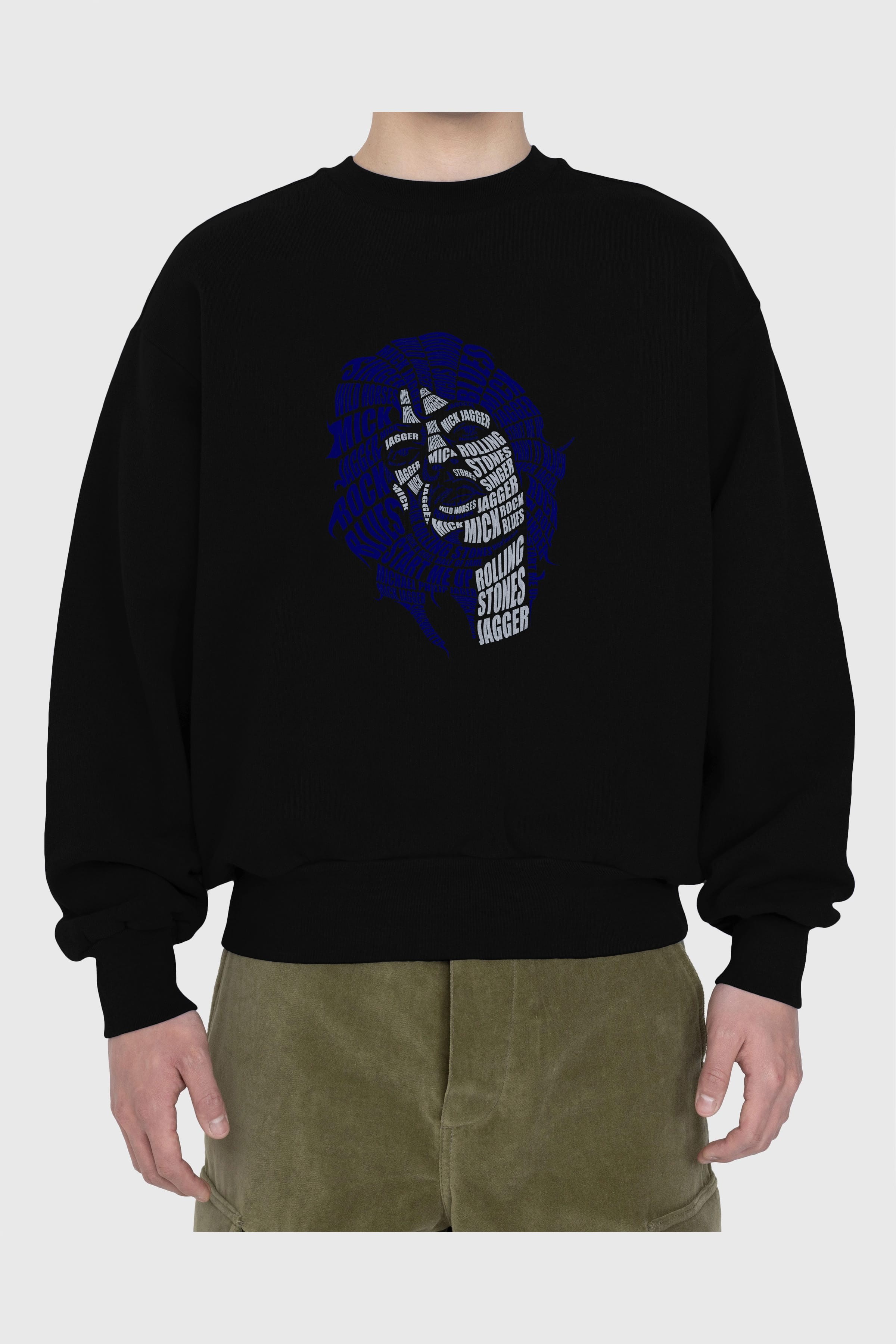 Mick Jagger Calligram Ön Baskılı Oversize Sweatshirt Erkek Kadın Unisex