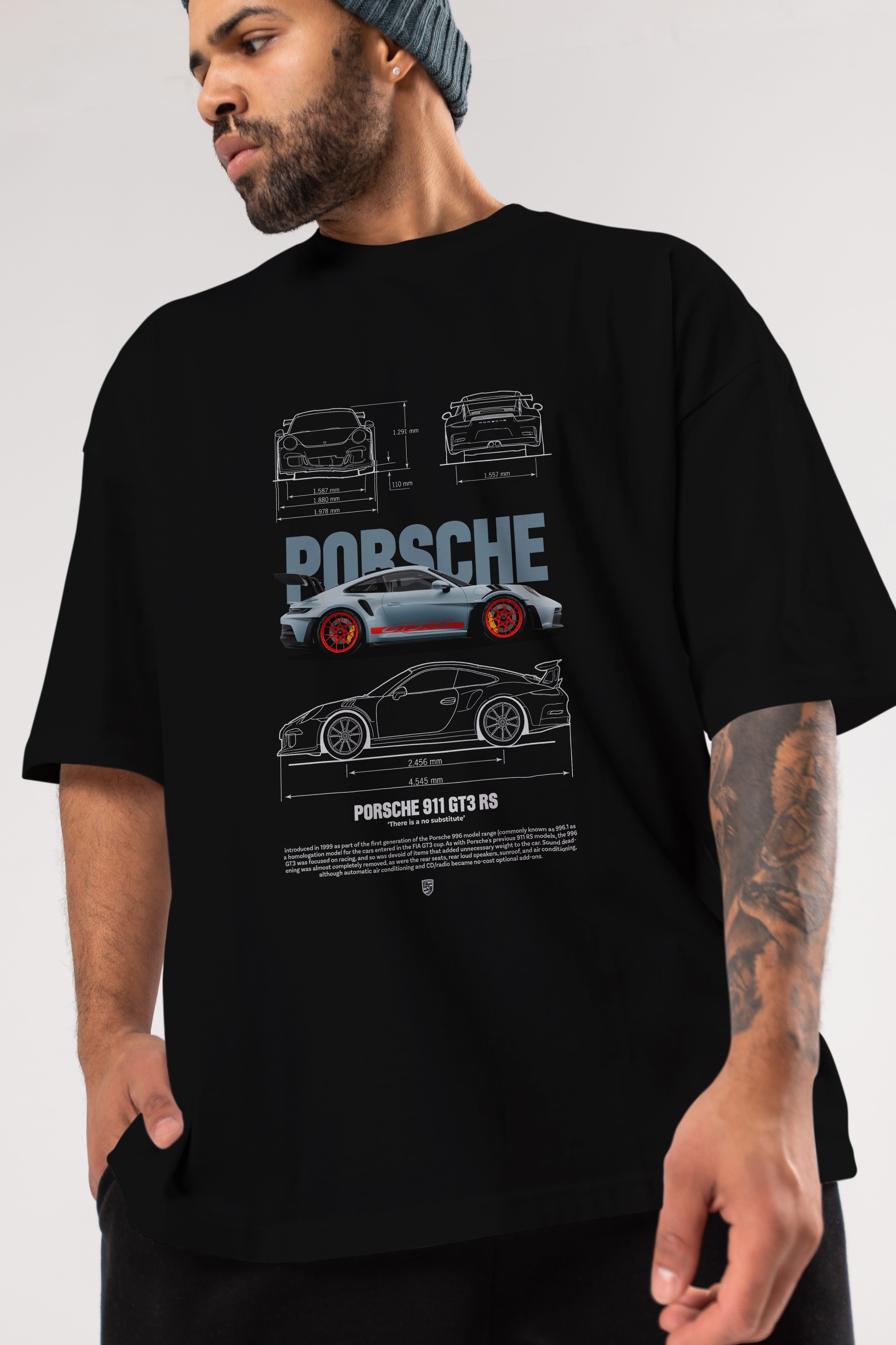 PORSCHE 911 GT3 RS 2 Ön Baskılı Oversize t-shirt Erkek Kadın Unisex %100 Pamuk Bisiklet Yaka tişort