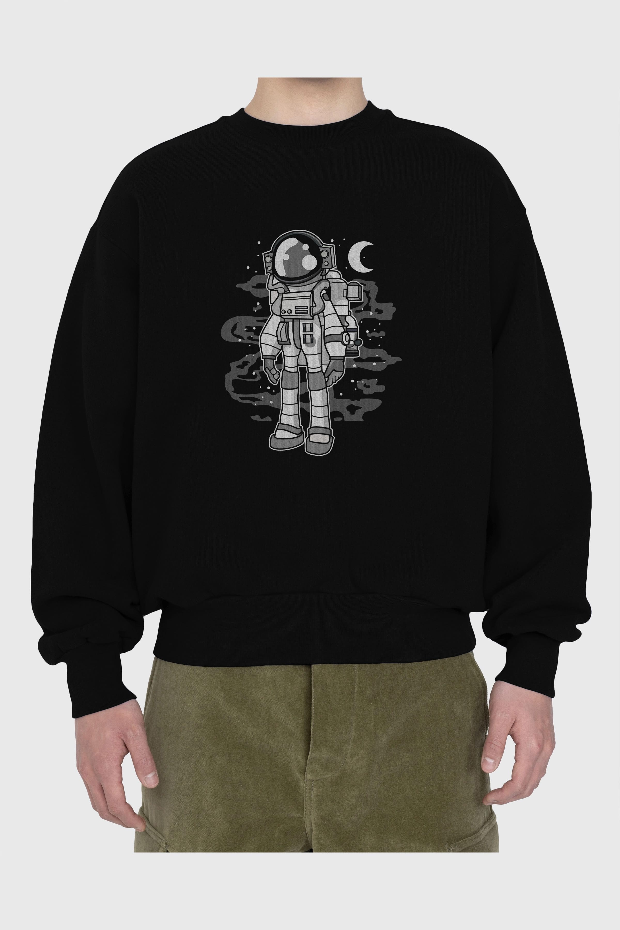 Astronaut Stand Ön Baskılı Oversize Sweatshirt Erkek Kadın Unisex