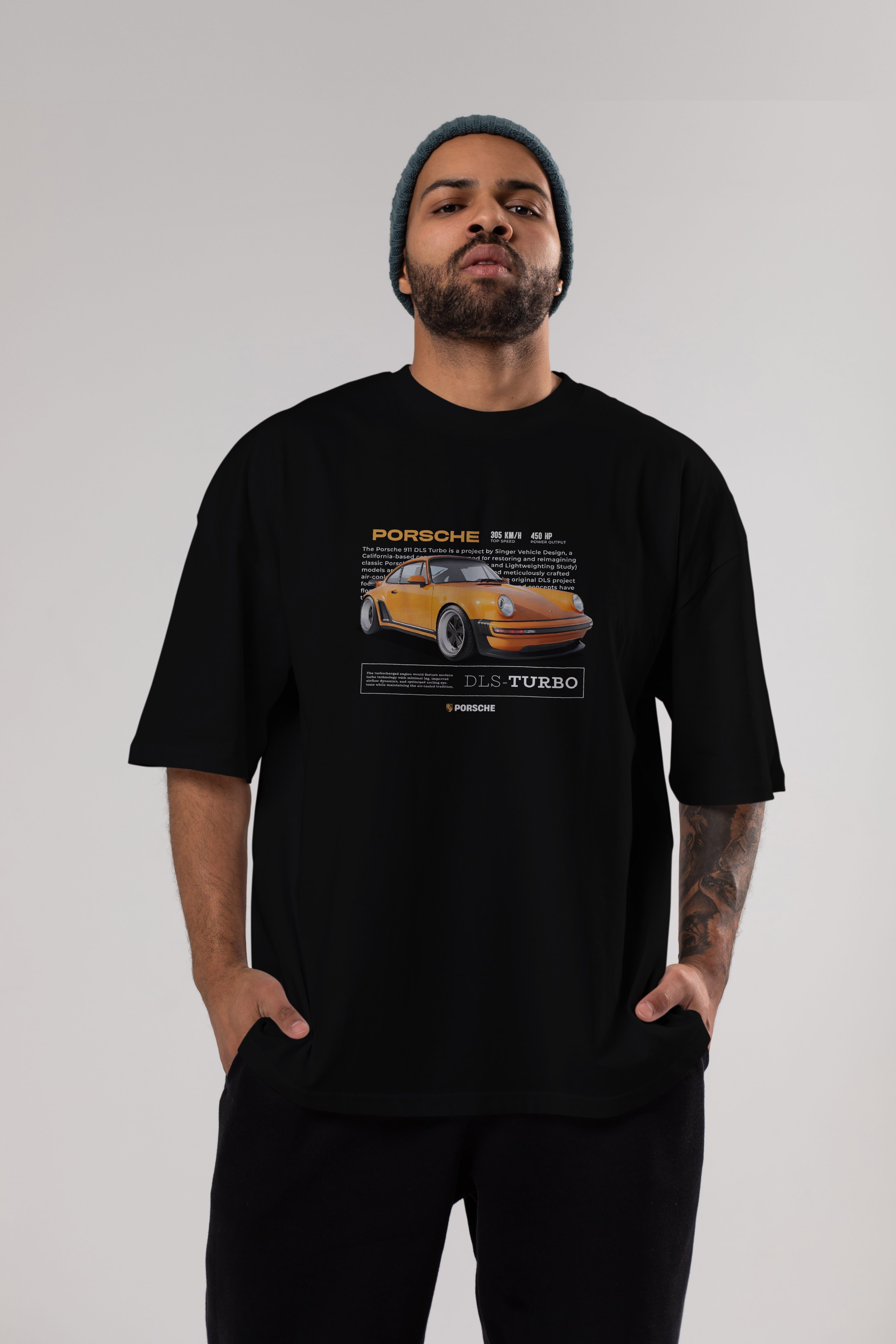 PORSCHE DLS-TURBO Ön Baskılı Oversize t-shirt Erkek Kadın Unisex %100 Pamuk Bisiklet Yaka tişort