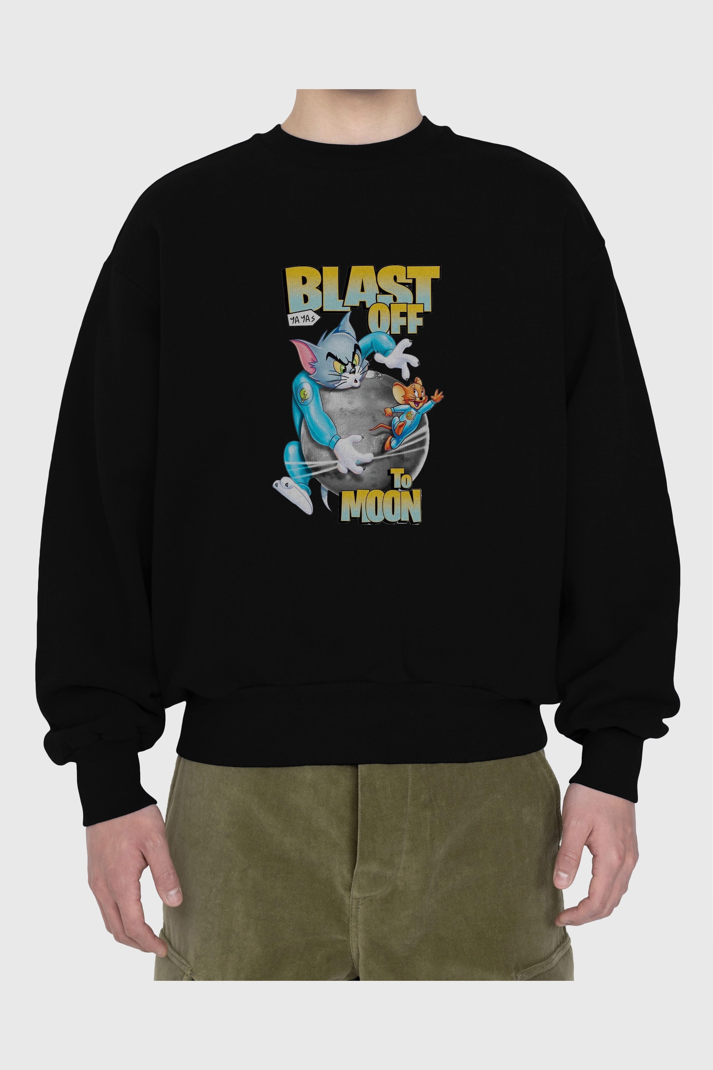 Tom ve Jerry Ön Baskılı Oversize Sweatshirt Erkek Kadın Unisex