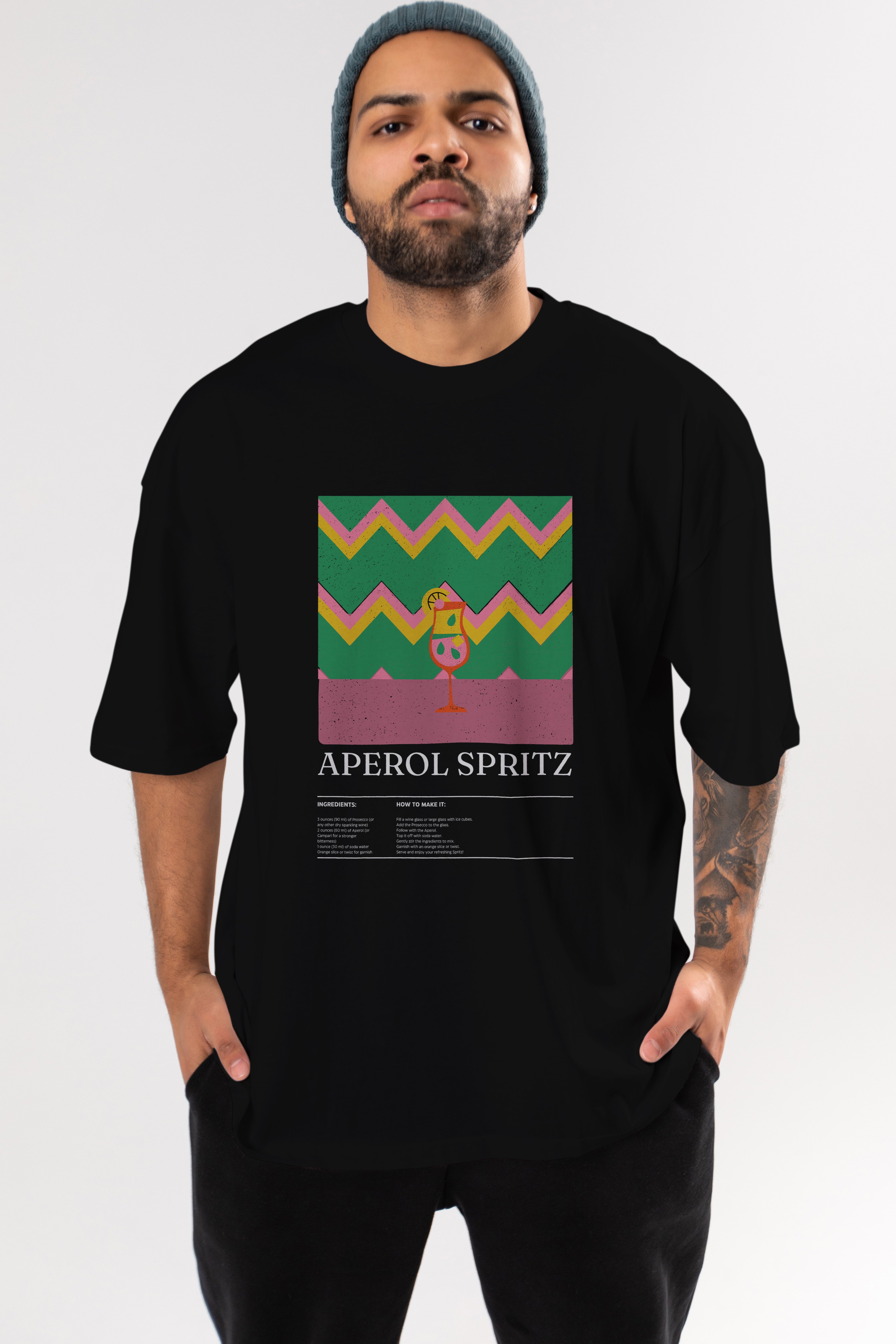 Aperol Spritz Kokteyl Ön Baskılı Oversize t-shirt Erkek Kadın %100 Pamuk Bisiklet Yaka tişort