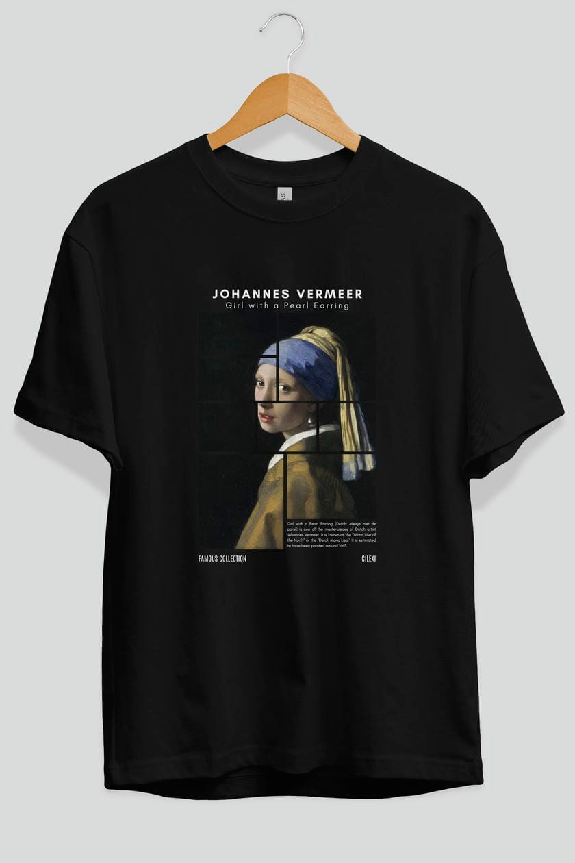 Johannes Vermeer ön Baskılı Oversize t-shirt Erkek Kadın Bisiklet Yaka Pamuk tişort