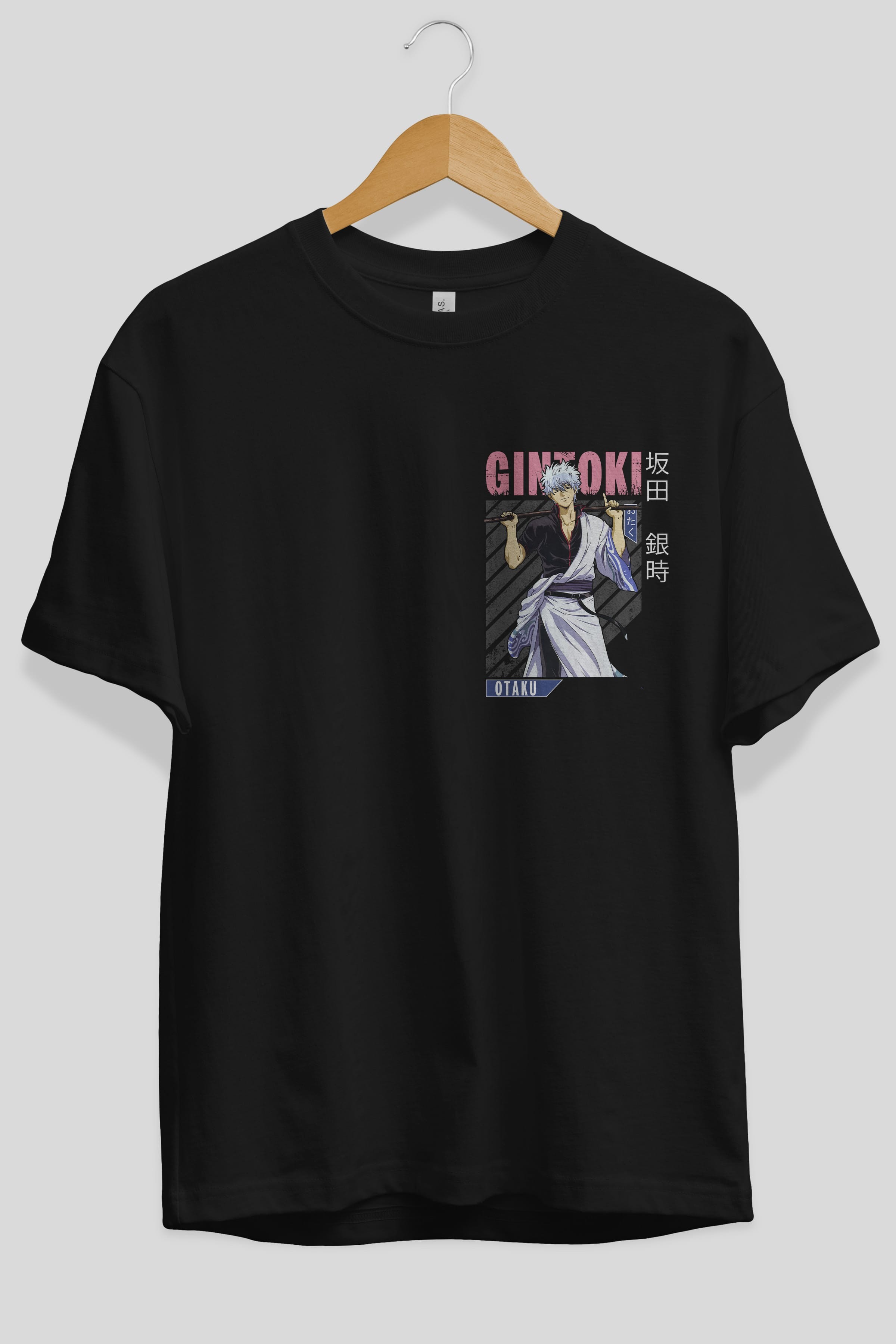 Gintoki Sakata GINTAMA 3 Ön Sol Baskılı Oversize t-shirt Erkek Kadın Unisex %100 Pamuk Bisiklet Yaka tişort