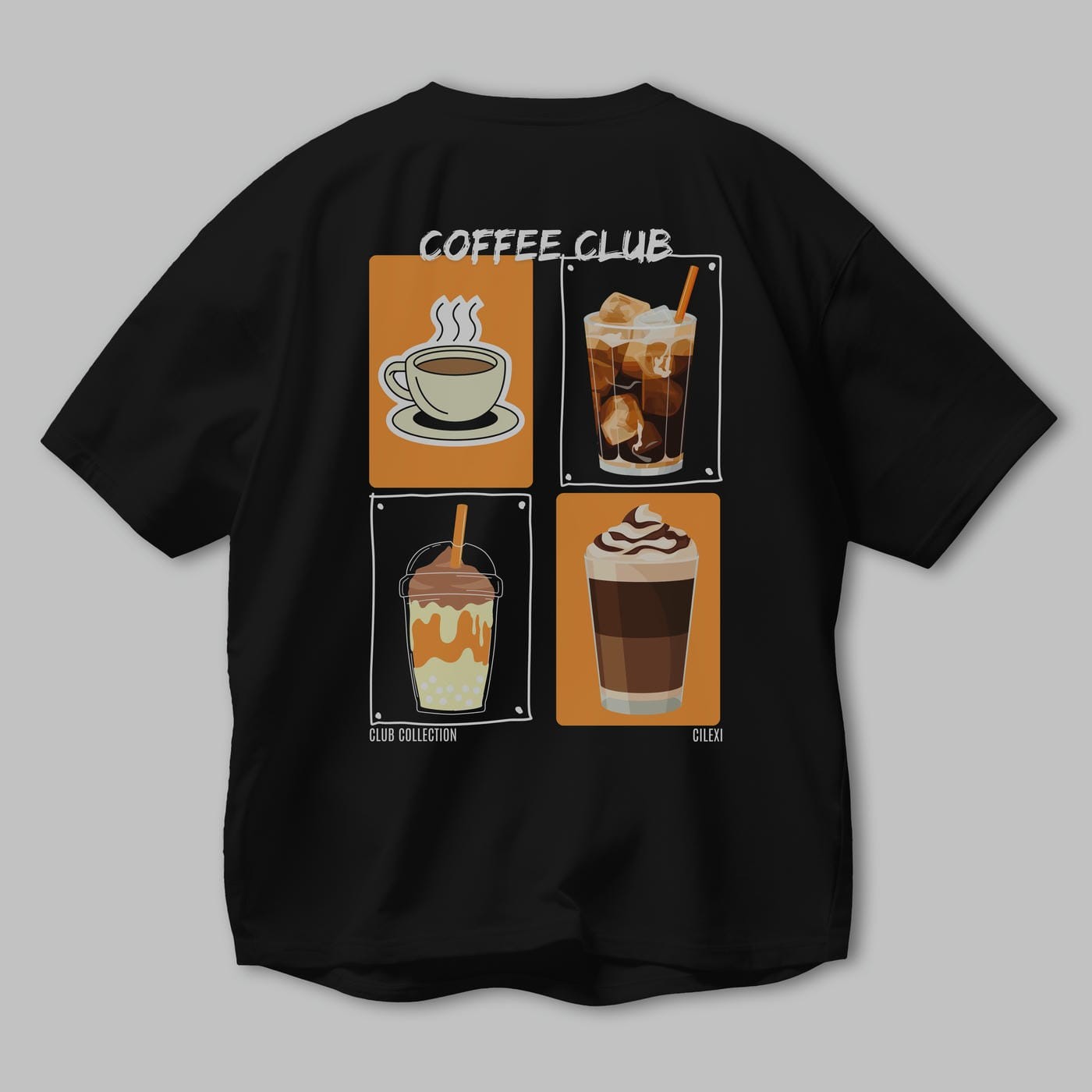 Coffee Club Arka Baskılı Oversize t-shirt Erkek Kadın %100 Pamuk Bisiklet Yaka tişort