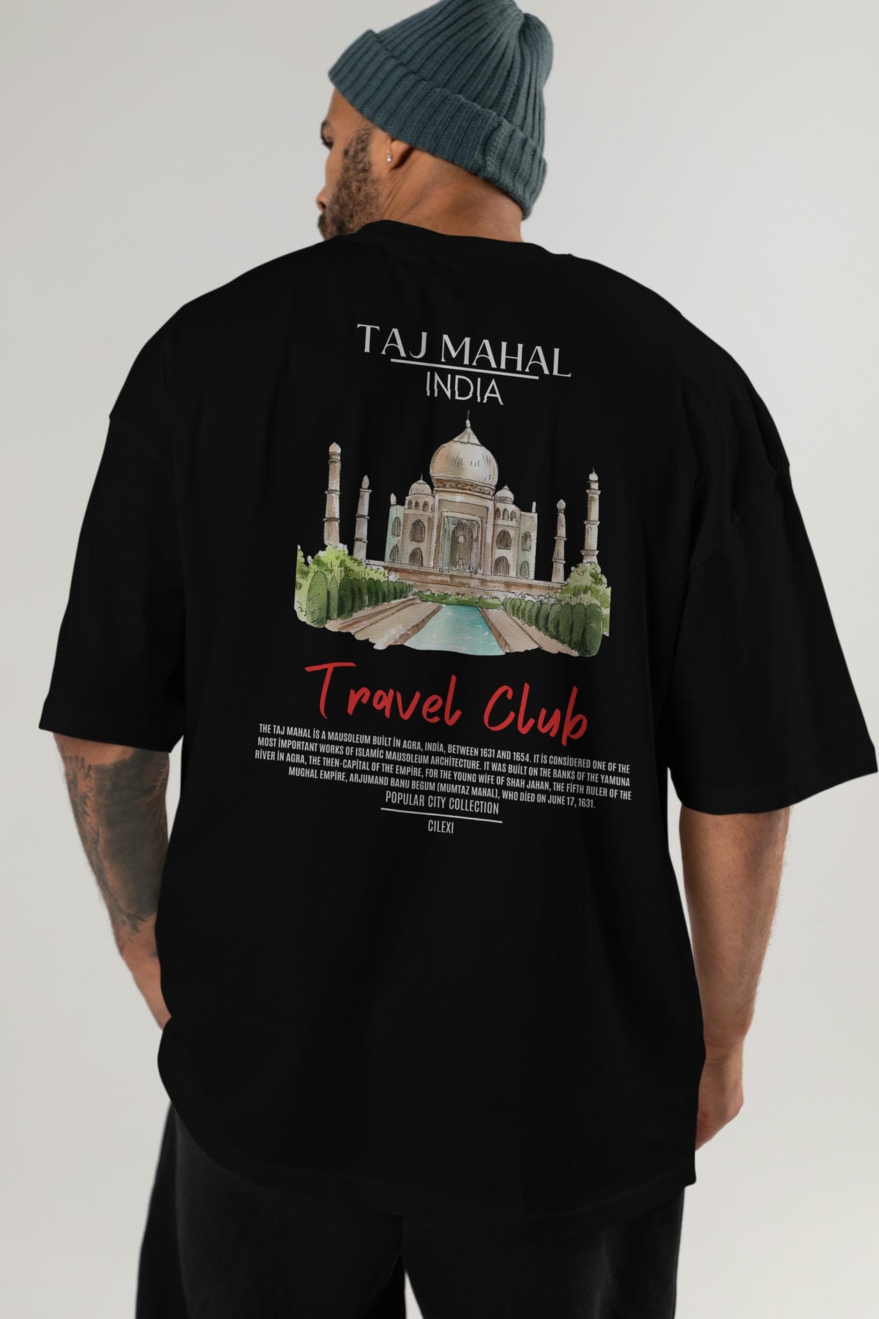 Taj Mahal İndia Arka Baskılı Oversize t-shirt Erkek Kadın Pamuk Bisiklet Yaka tişort