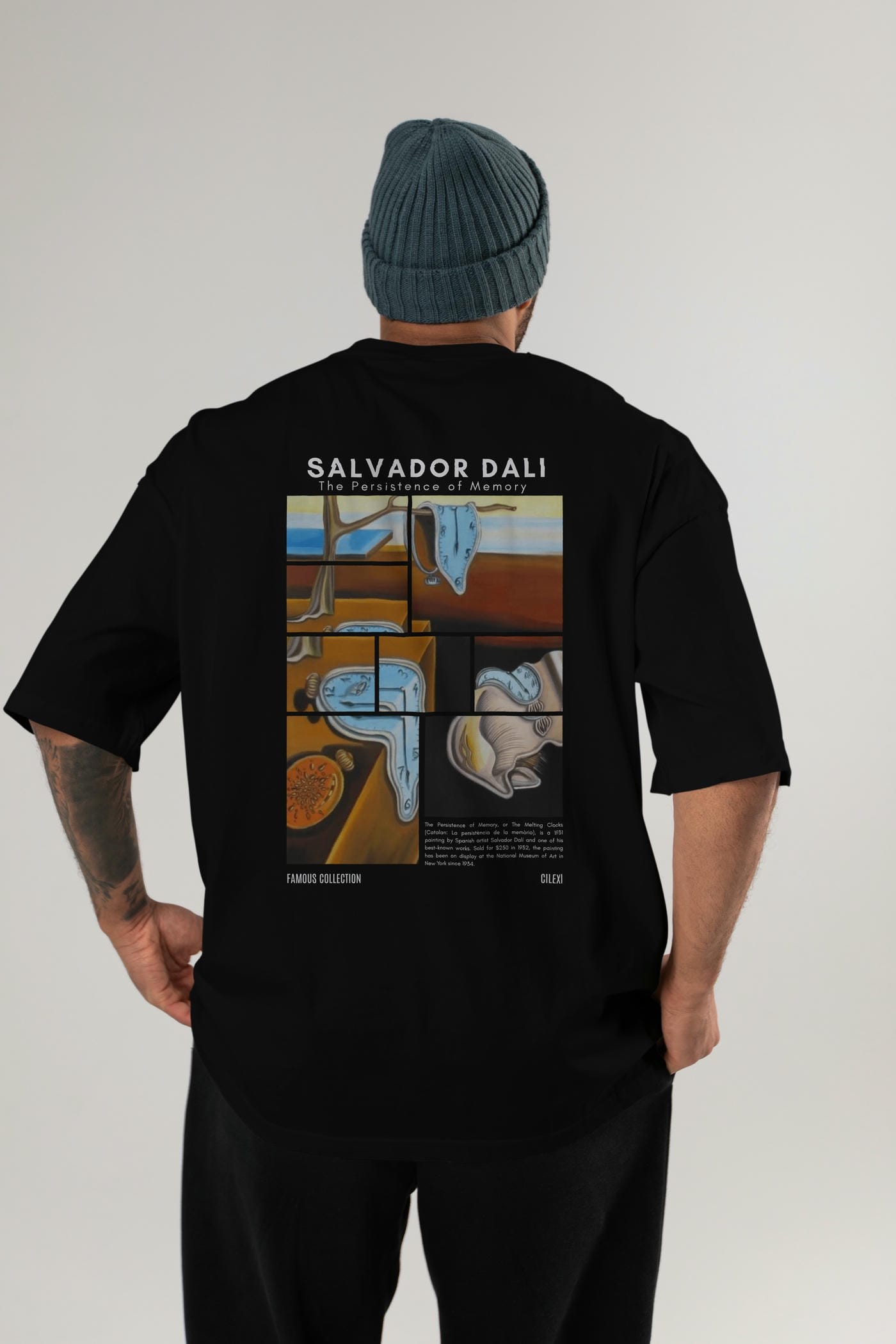 Salvador Dali Arka Baskılı Oversize t-shirt Erkek Kadın Bisiklet Yaka Pamuk tişort