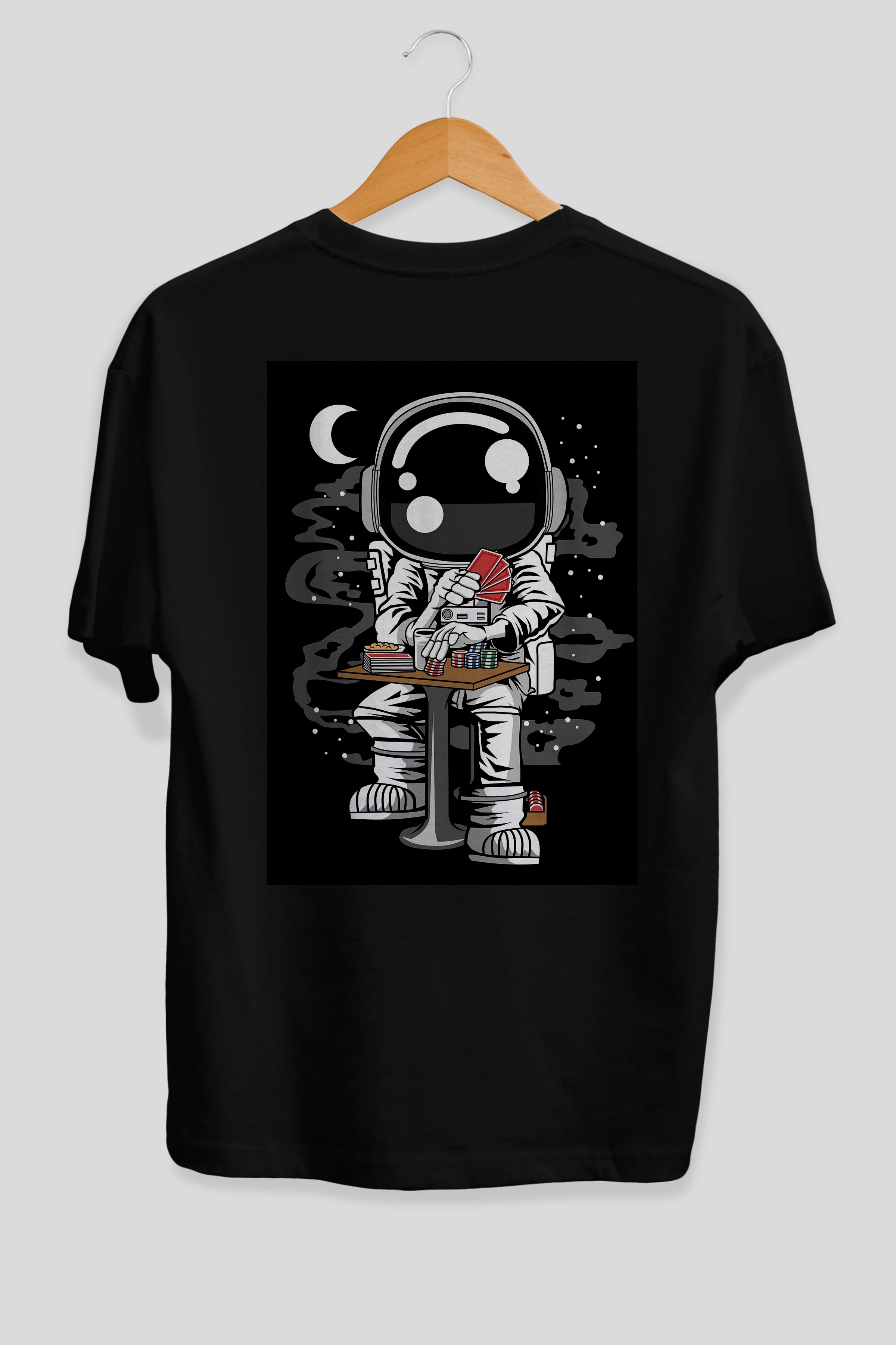 Astronaut Gambler Arka Baskılı Oversize t-shirt Erkek Kadın Unisex