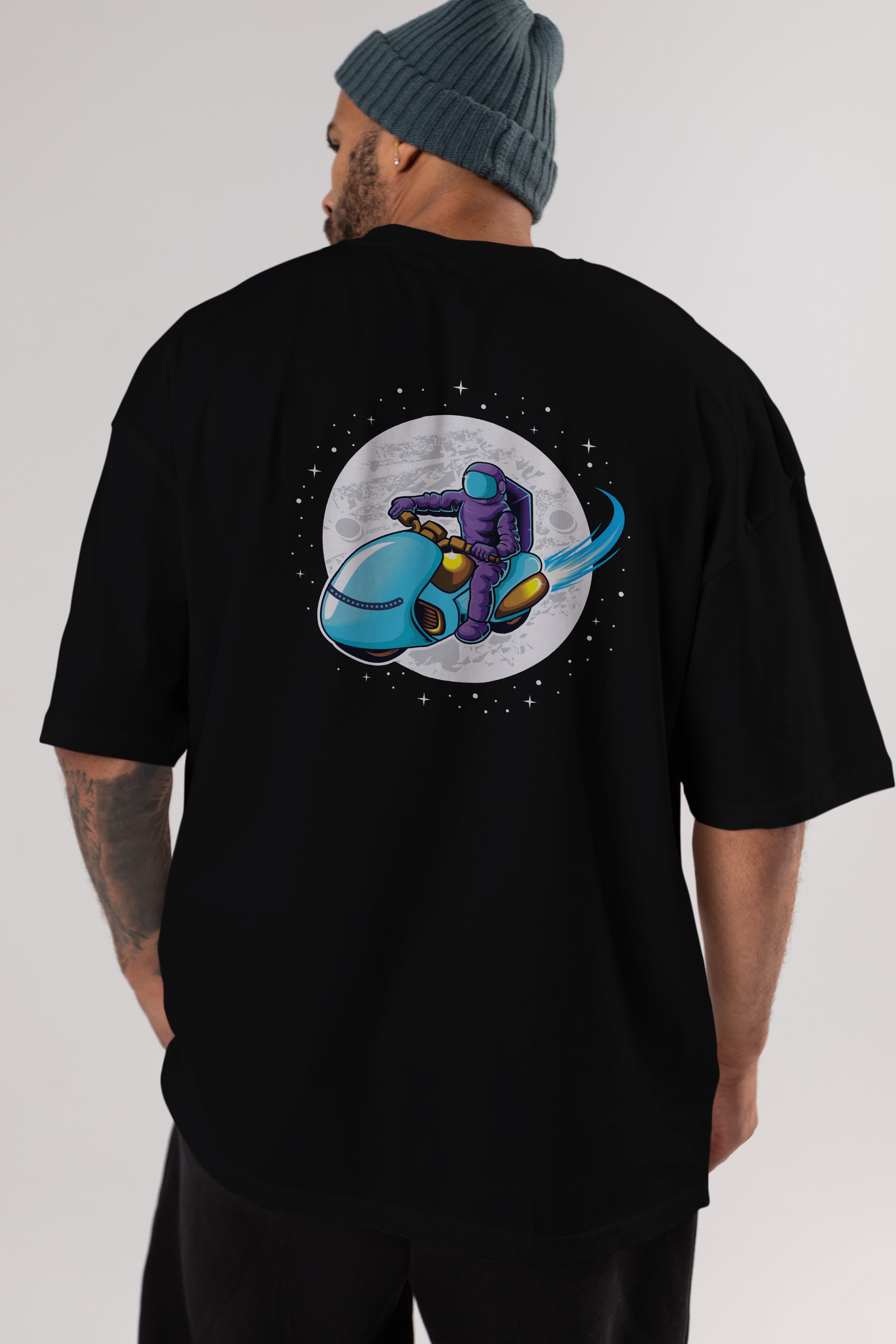 Astrorider in Space Arka Baskılı Oversize t-shirt Erkek Kadın Unisex