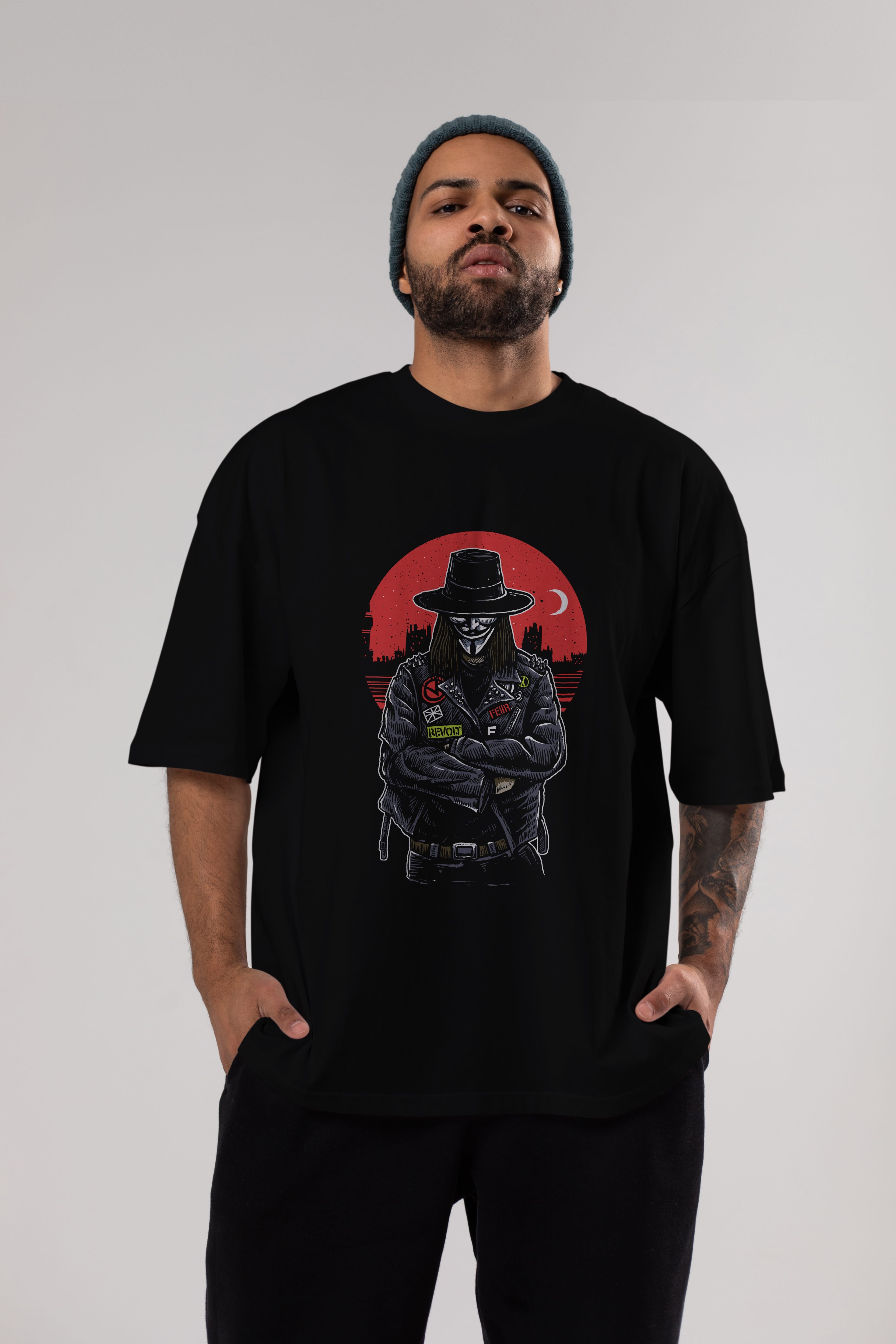 vendetta Ön Baskılı Oversize t-shirt Erkek Kadın Unisex %100 Pamuk tişort