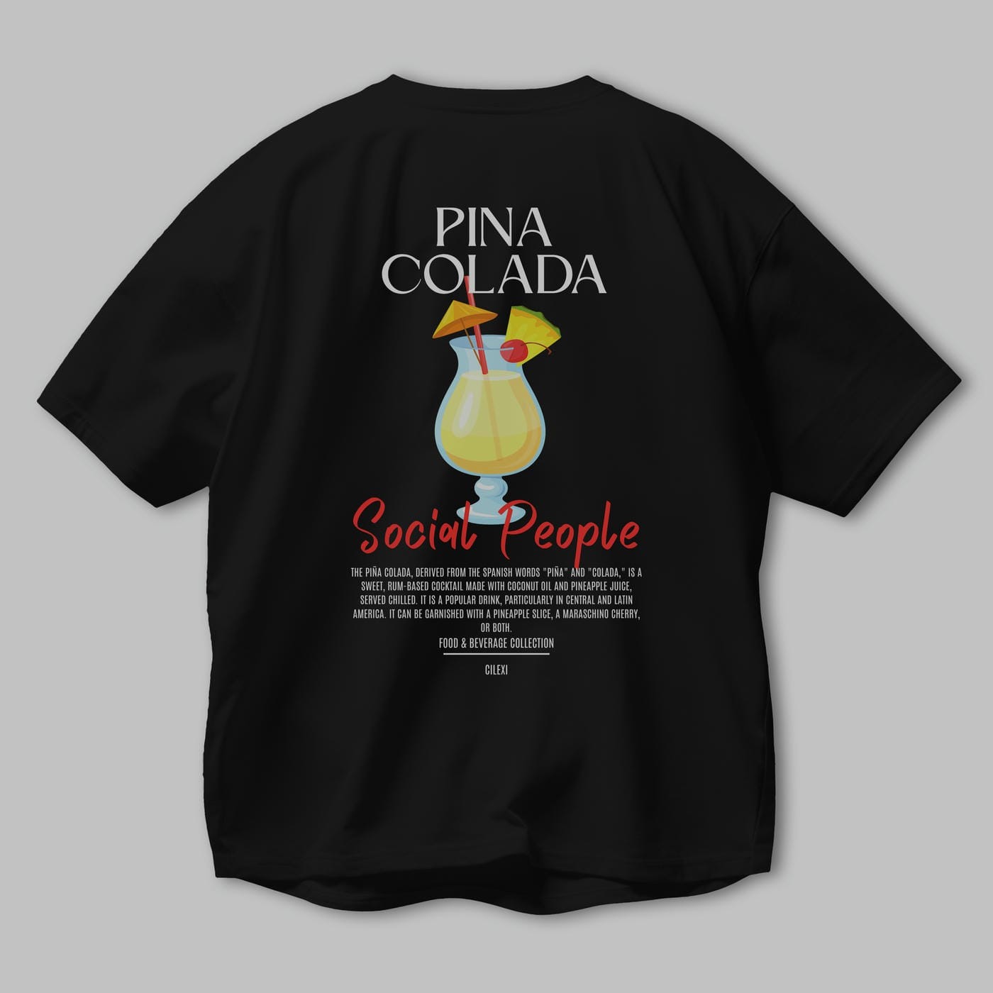 Pına Colada Kokteyl Serisi Baskılı Oversize t-shirt Erkek Kadın Unisex %100 Pamuk Bisiklet Yaka tişort