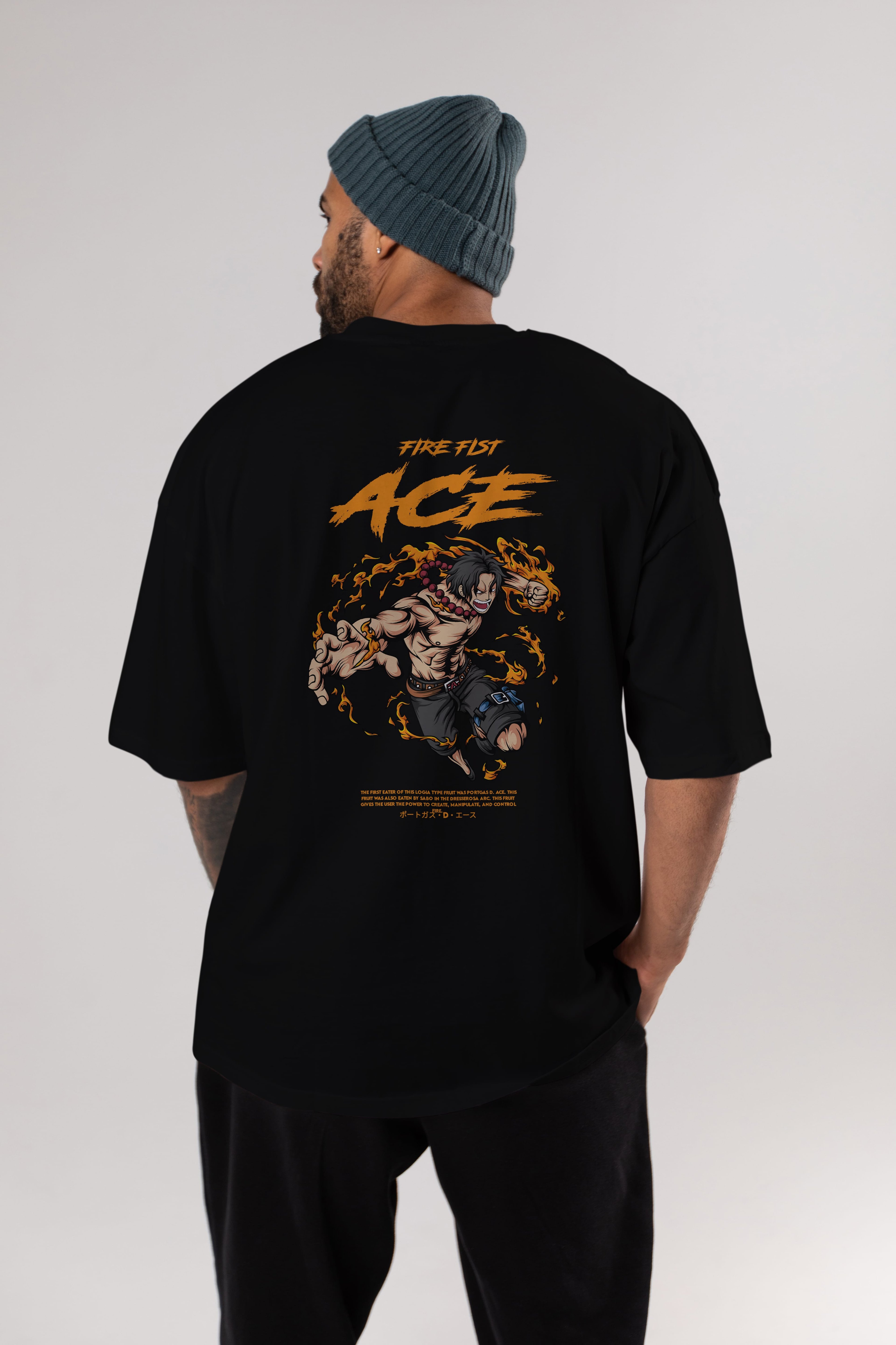 Fire Fist Ace Anime Arka Baskılı Oversize t-shirt Erkek Kadın Unisex