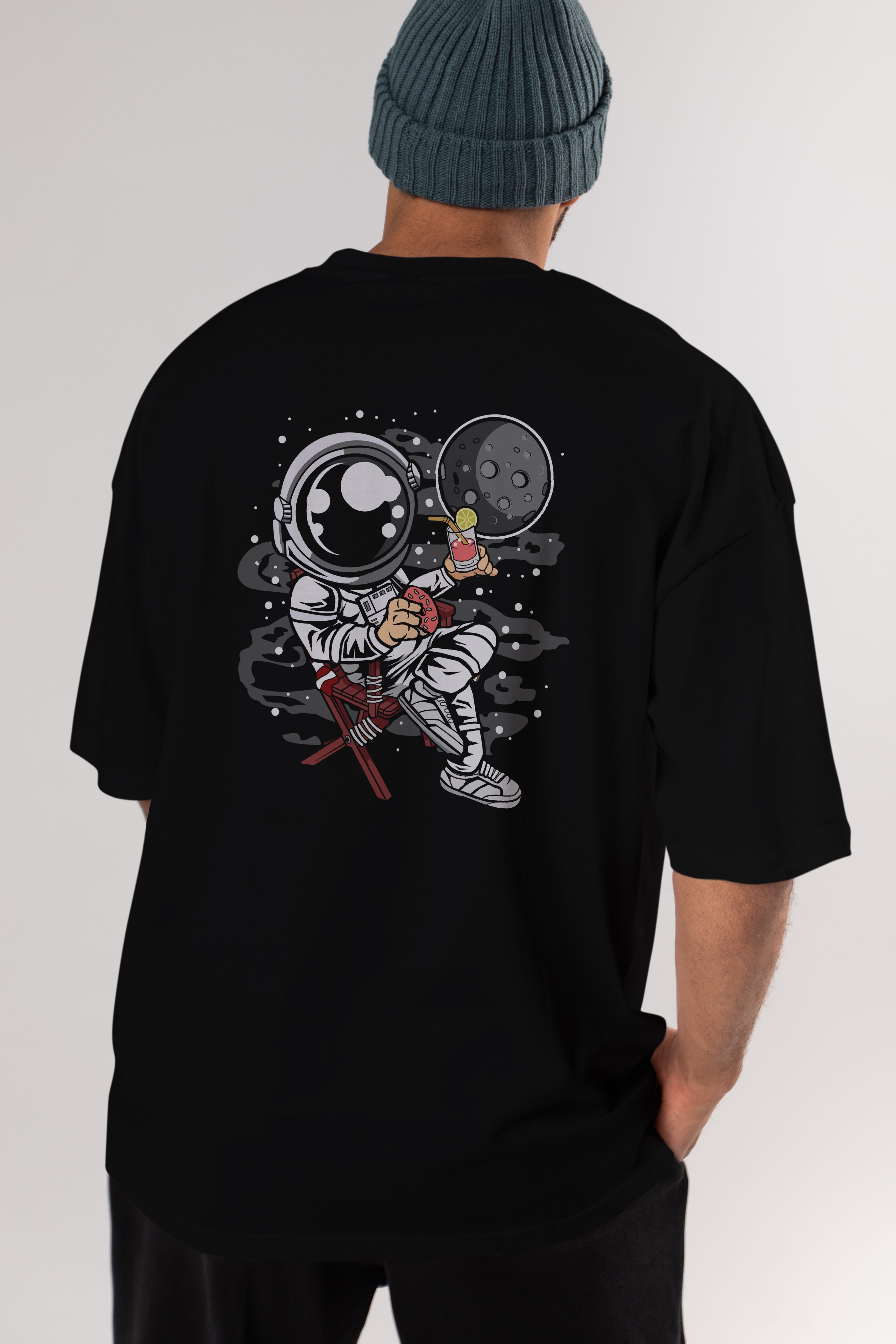 Holiday Astronaut Arka Baskılı Oversize t-shirt Erkek Kadın Unisex