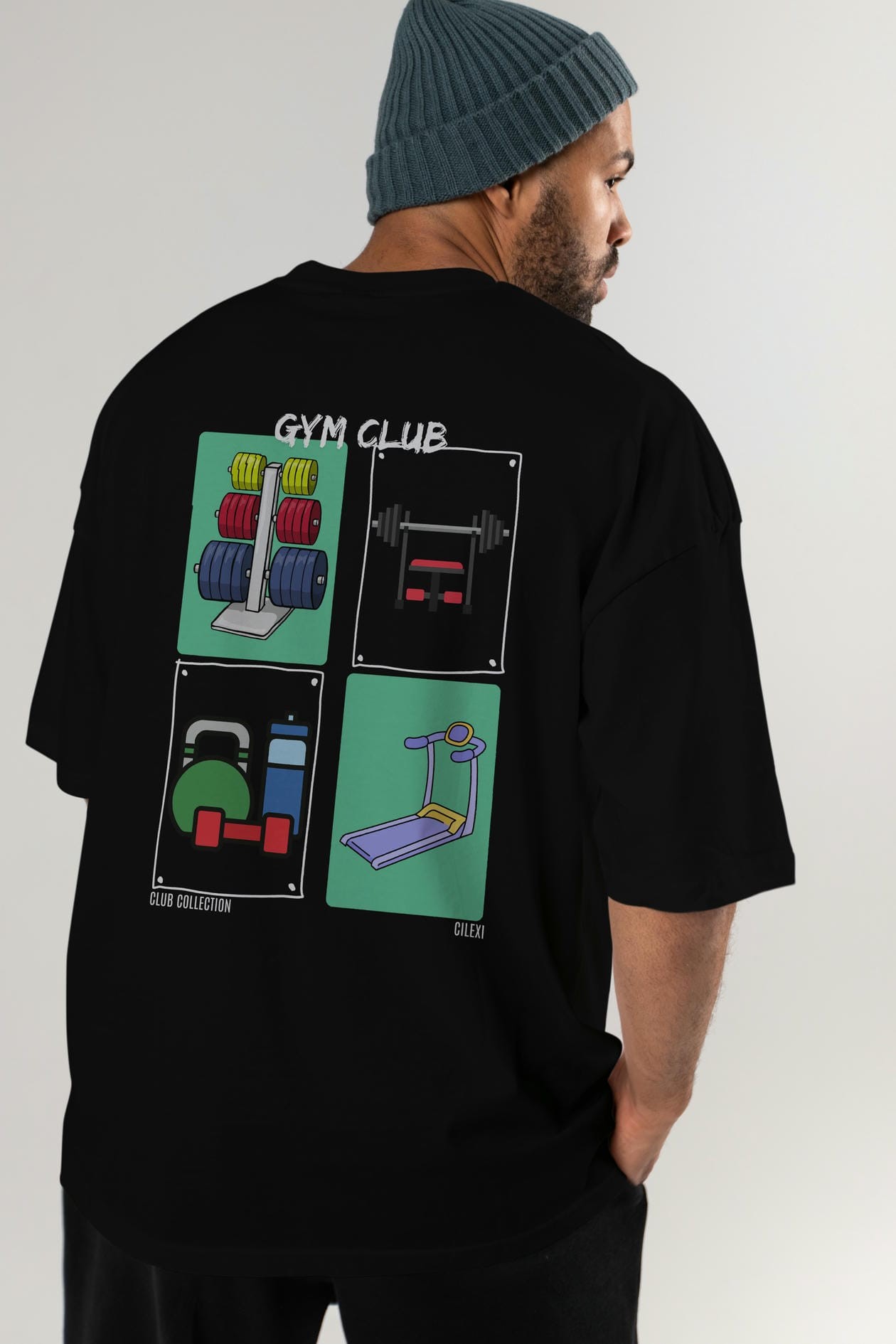 Gym Club Arka Baskılı Oversize t-shirt Erkek Kadın %100 Pamuk Bisiklet Yaka tişort