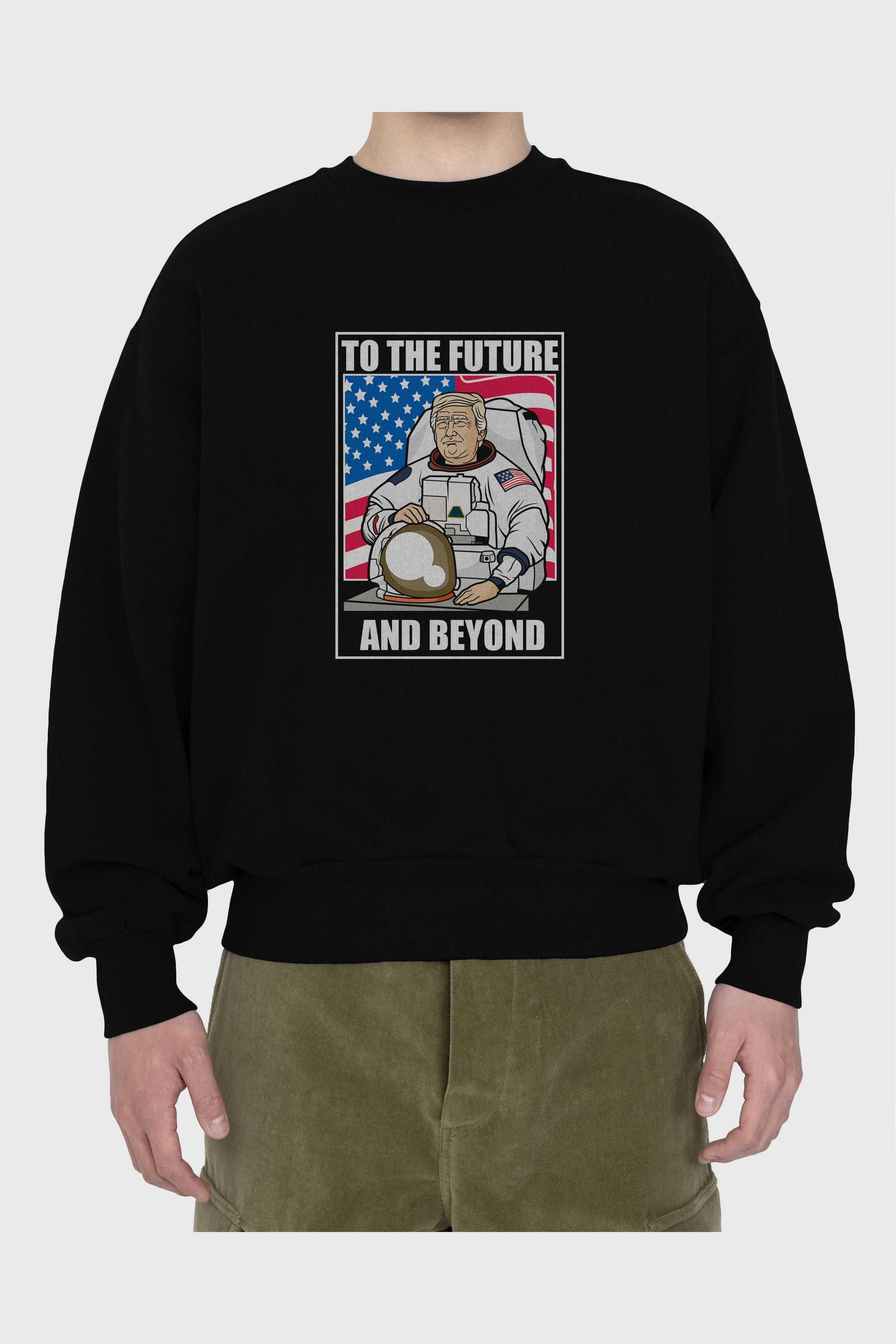 Trumpstronaut Ön Baskılı Oversize Sweatshirt Erkek Kadın Unisex