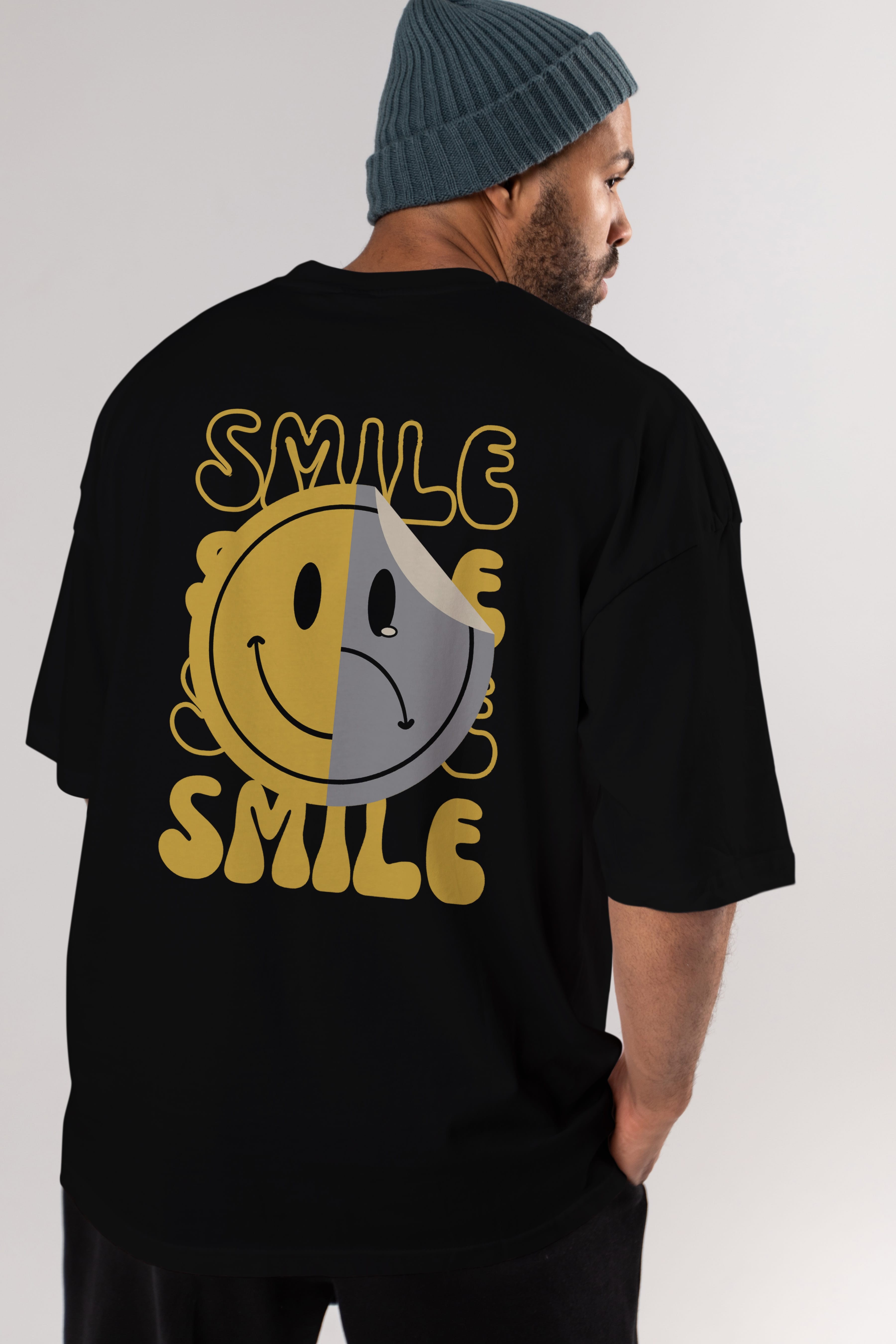 Smile Yazılı Arka Baskılı Oversize t-shirt Erkek Kadın Unisex