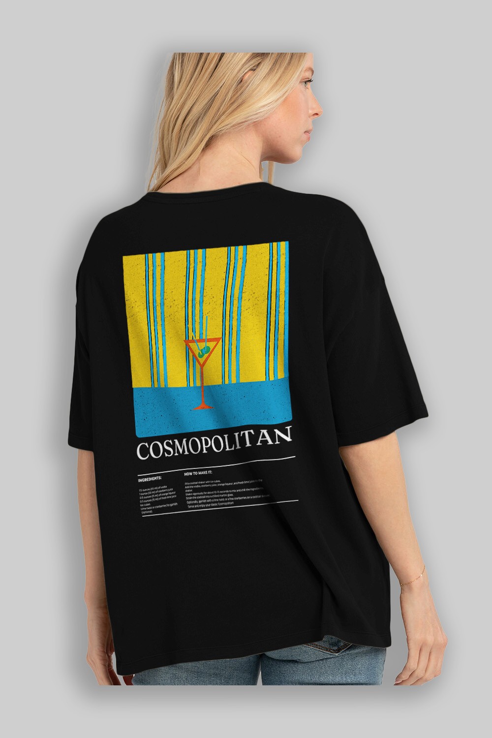Cosmopolitan Kokteyl Serisi Arka Baskılı Oversize t-shirt Erkek Kadın %100 Pamuk Bisiklet Yaka tişort