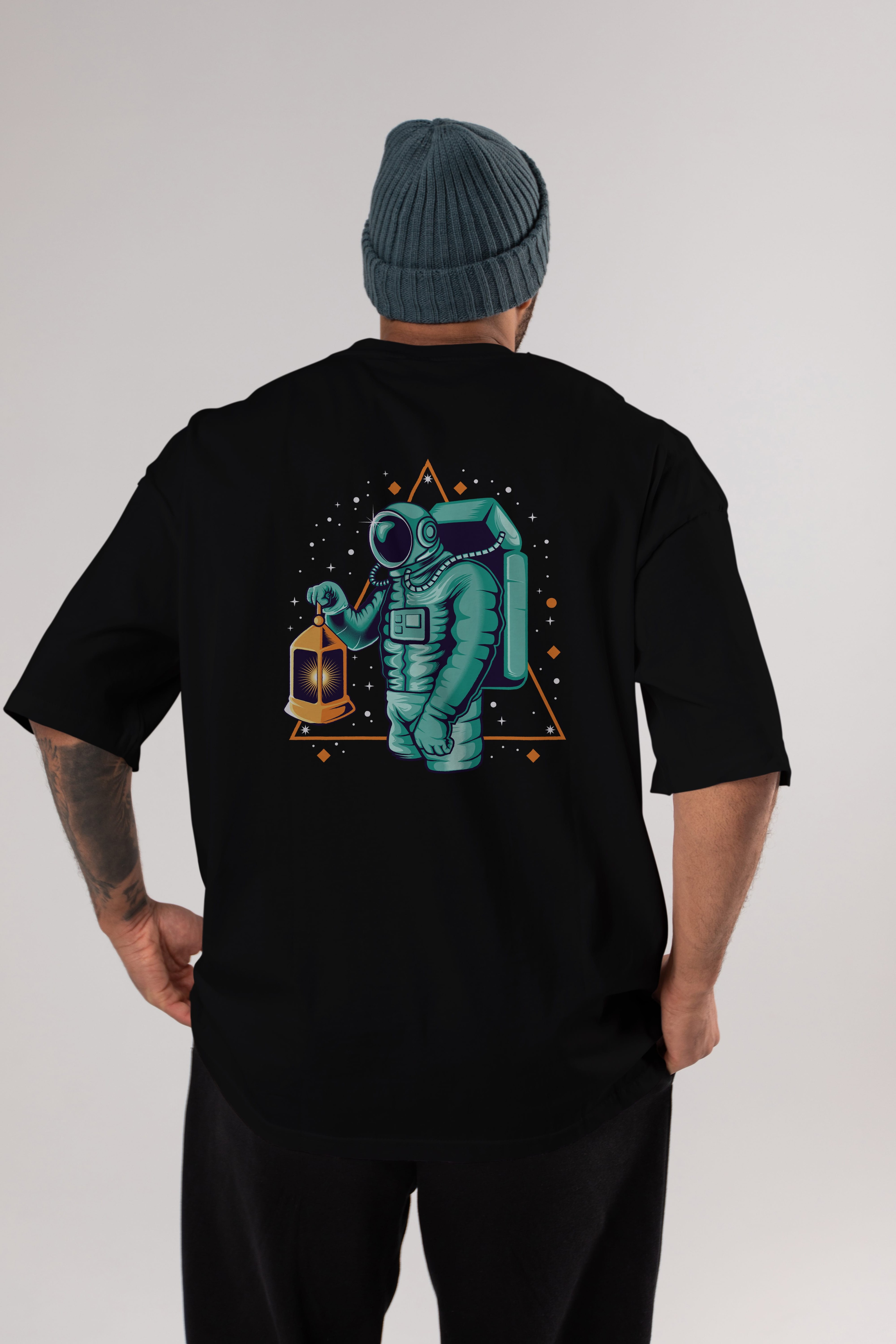 Astronaut Lantern Arka Baskılı Oversize t-shirt Erkek Kadın Unisex