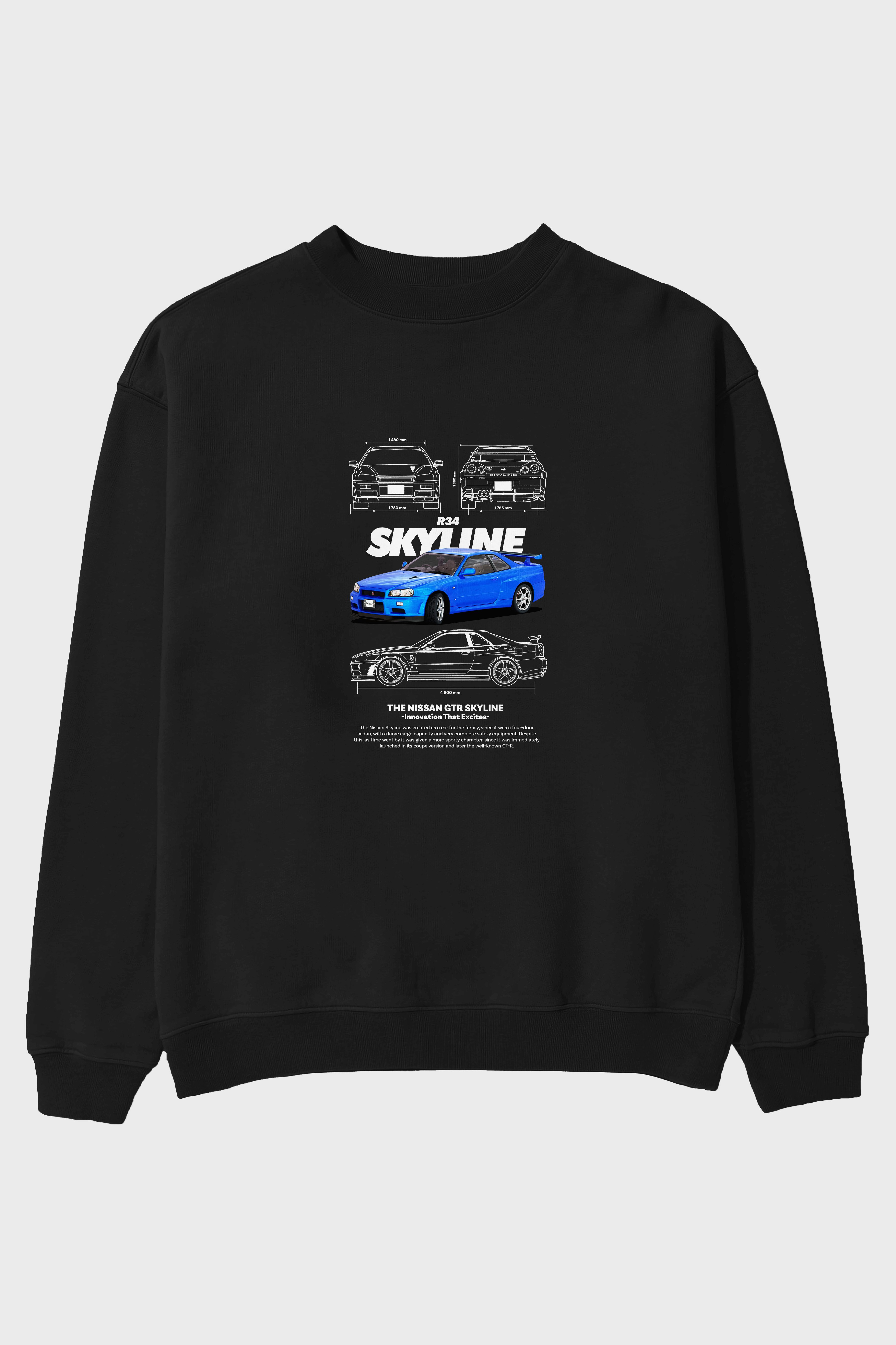 NISSAN GTR SKYLINE R34 1 Ön Baskılı Anime Oversize Sweatshirt Erkek Kadın Unisex