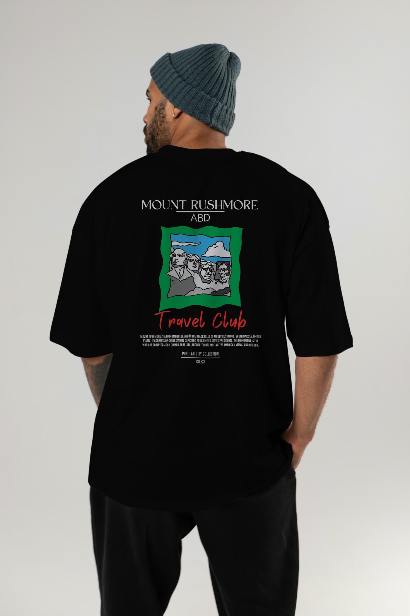 Mount Rushmore ABD Arka Baskılı Oversize t-shirt Erkek Kadın Pamuk Bisiklet Yaka tişort